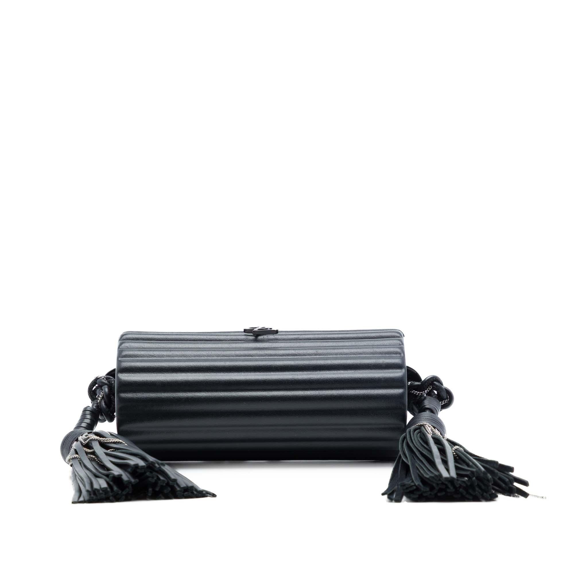 Saint Laurent Ribbed Acrylic Lambskin Fringe Monogram Monochrome Opium Box Bag