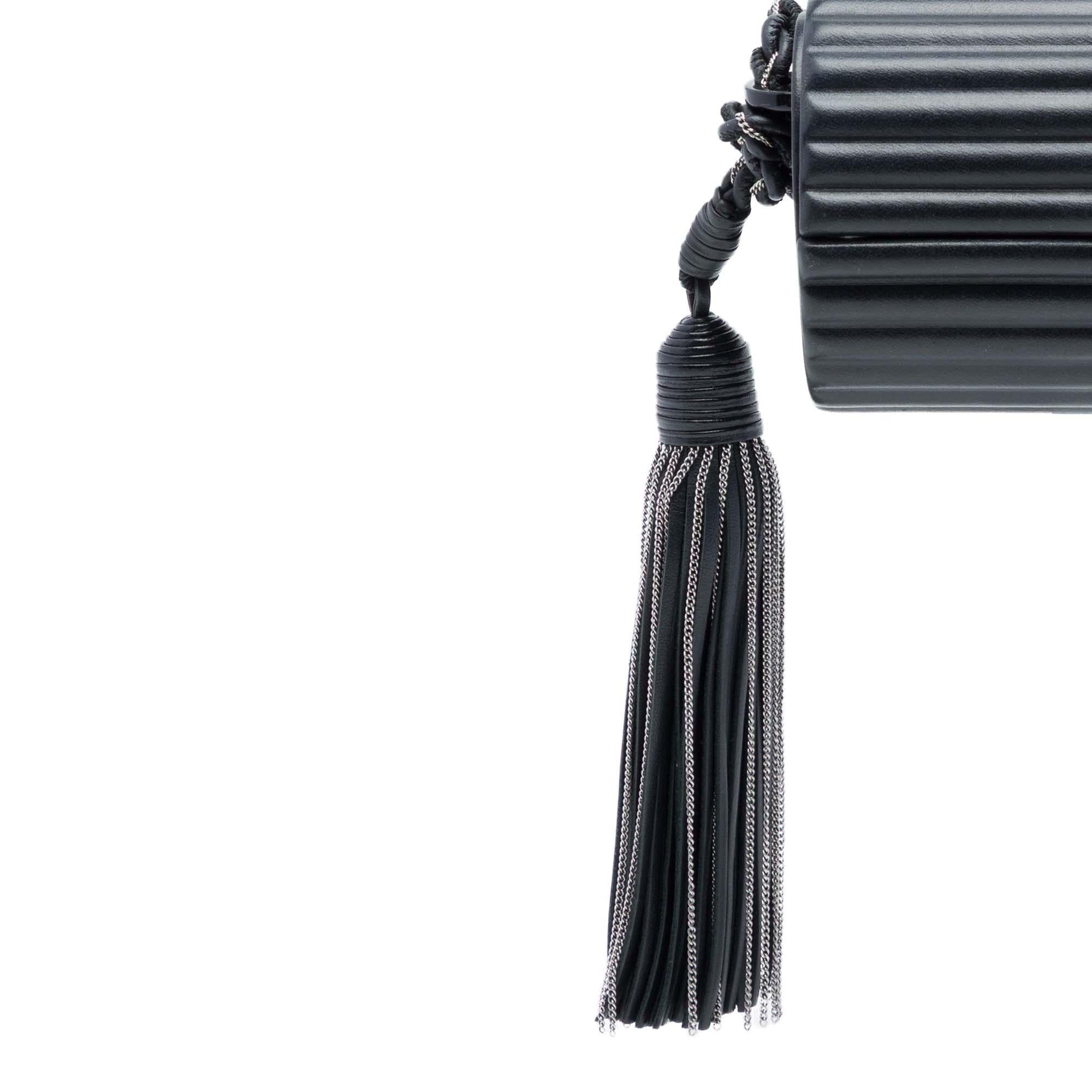 Saint Laurent Ribbed Acrylic Lambskin Fringe Monogram Monochrome Opium Box Bag