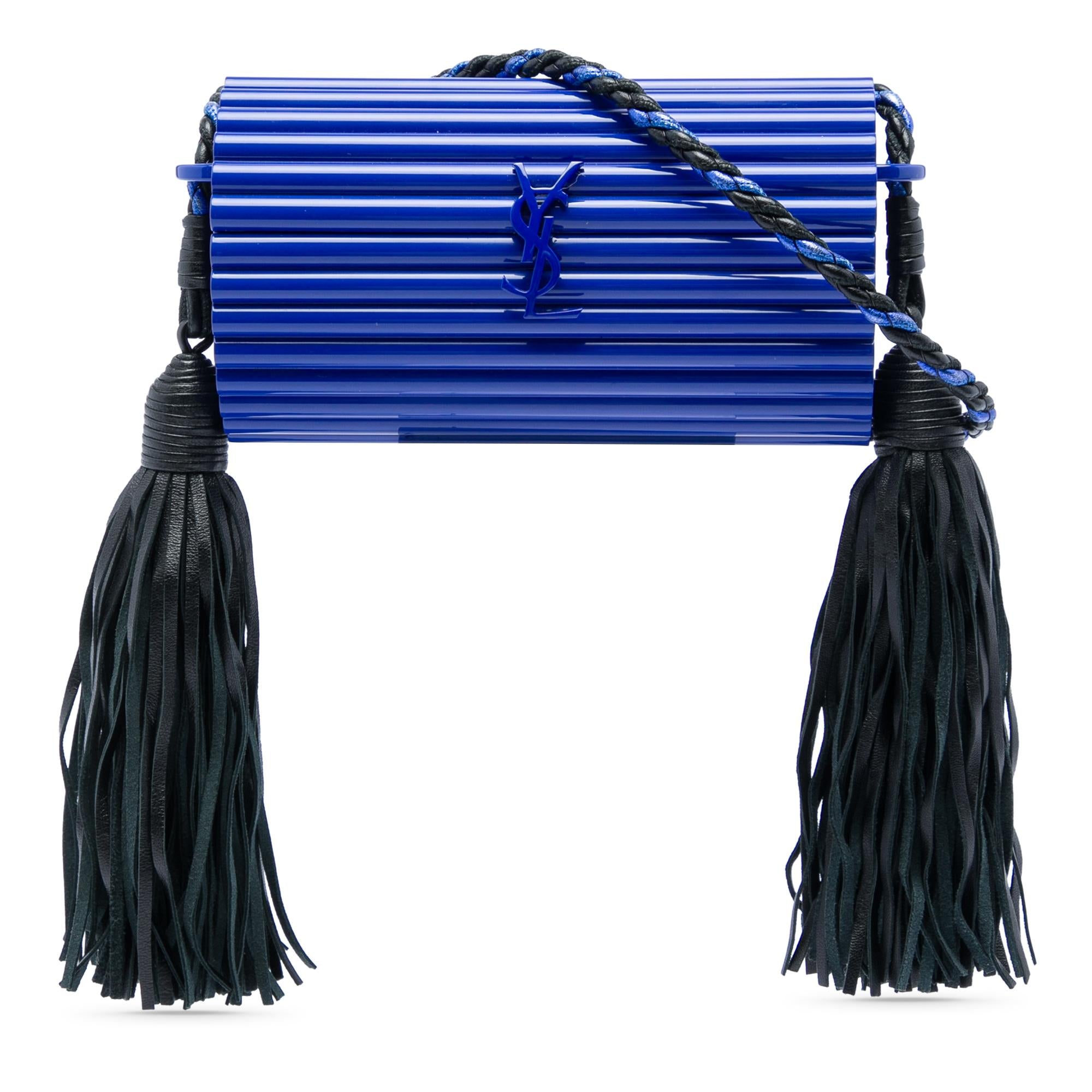 Saint Laurent Ribbed Acrylic and Lambskin Fringe Monogram Opium Box Bag