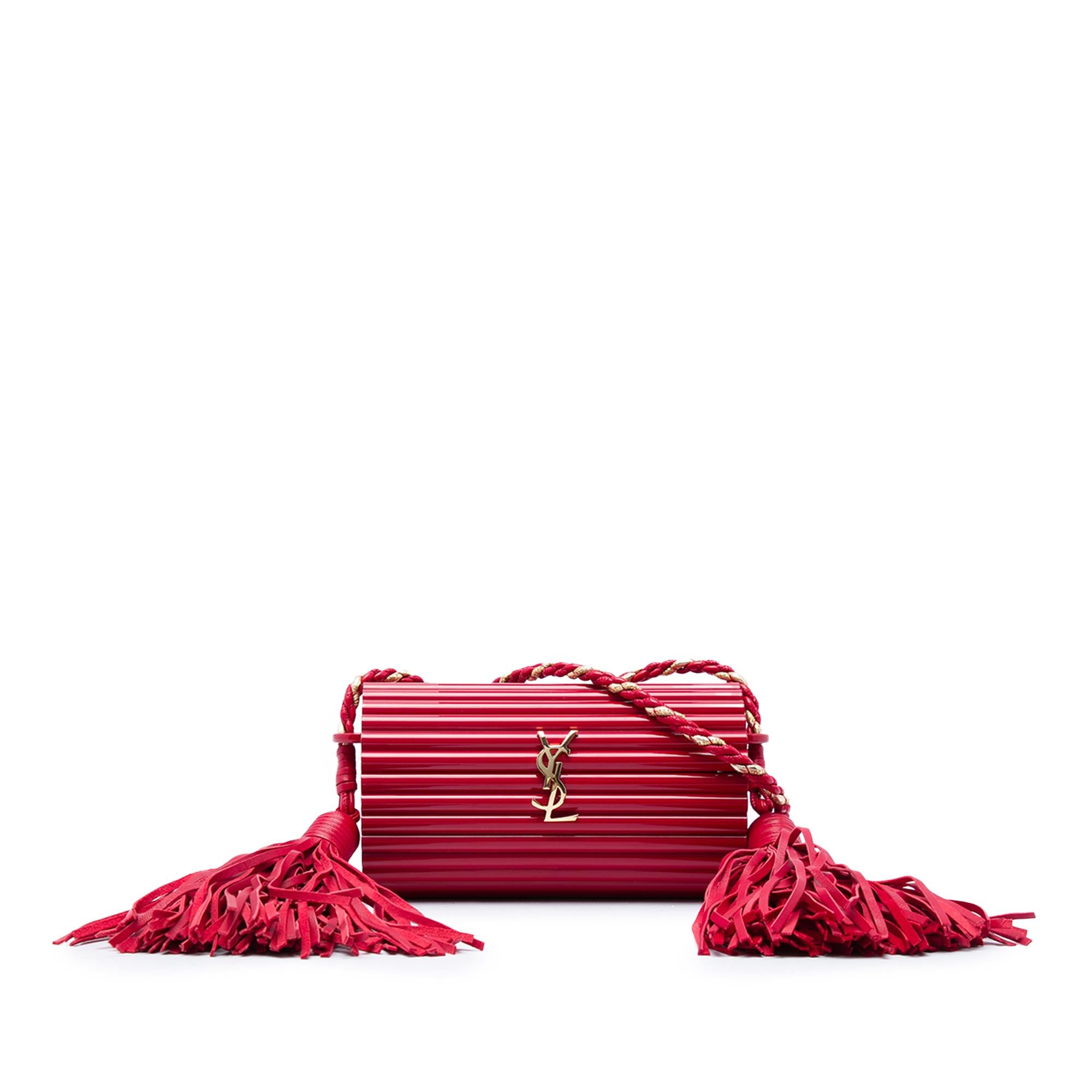 Saint Laurent Ribbed Acrylic and Lambskin Fringe Monogram Opium Box Bag
