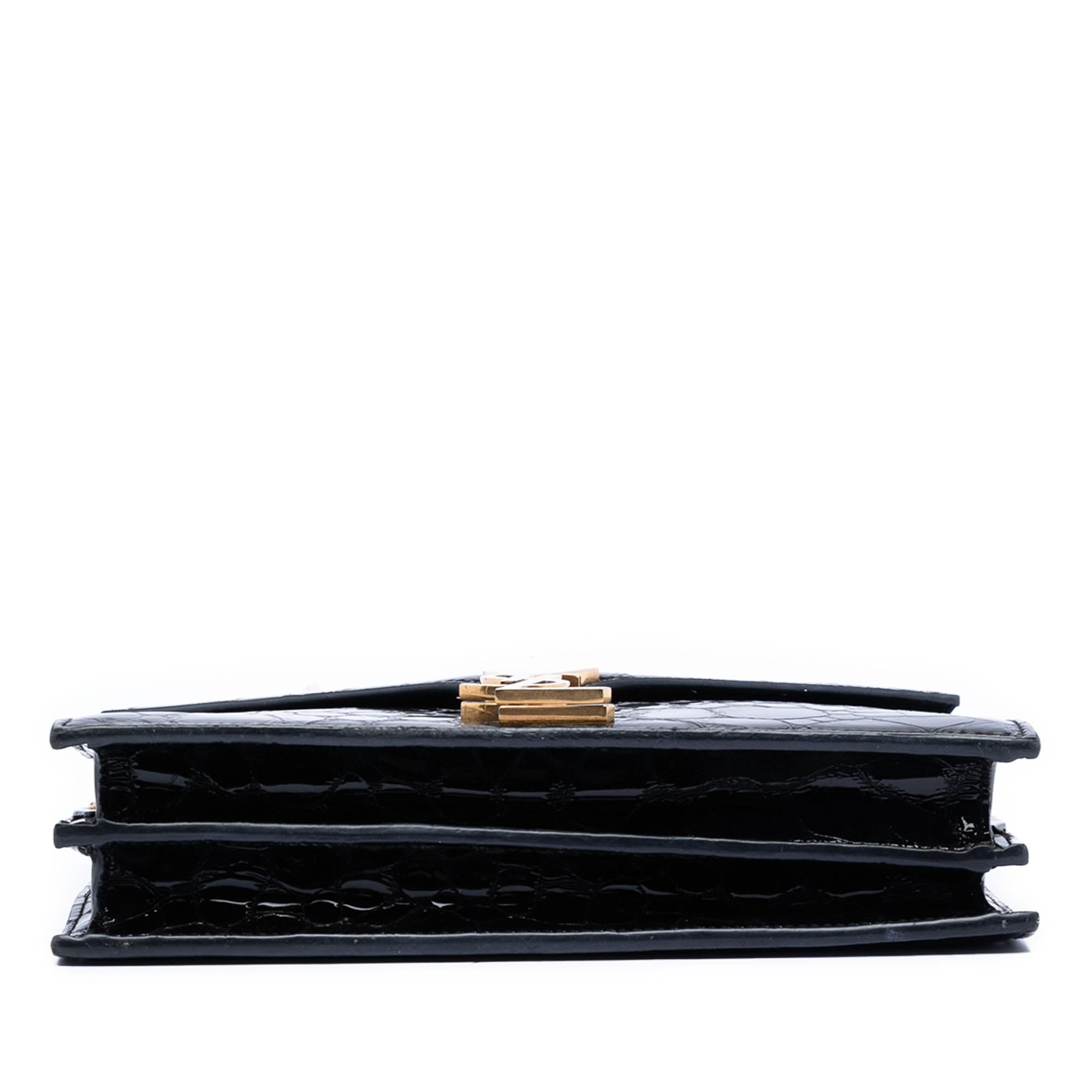 Saint Laurent Shiny Croc Embossed Calfskin Monogram Cassandra Chain Wallet