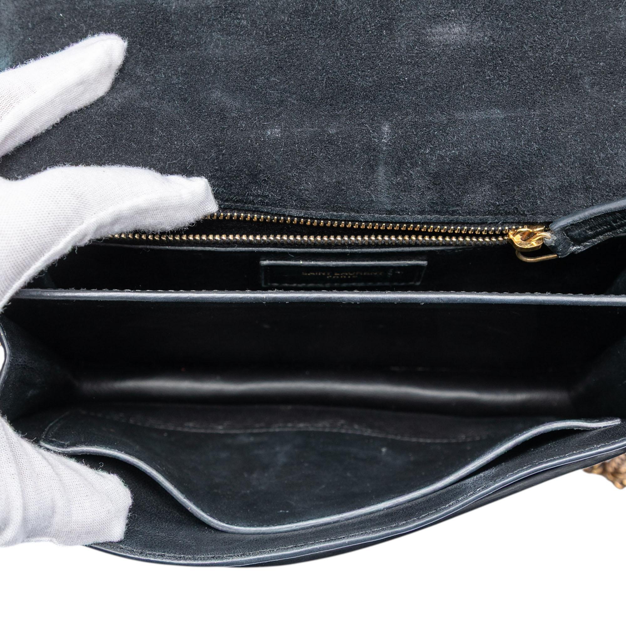 Saint Laurent Shiny Croc Embossed Calfskin Monogram Cassandra Chain Wallet