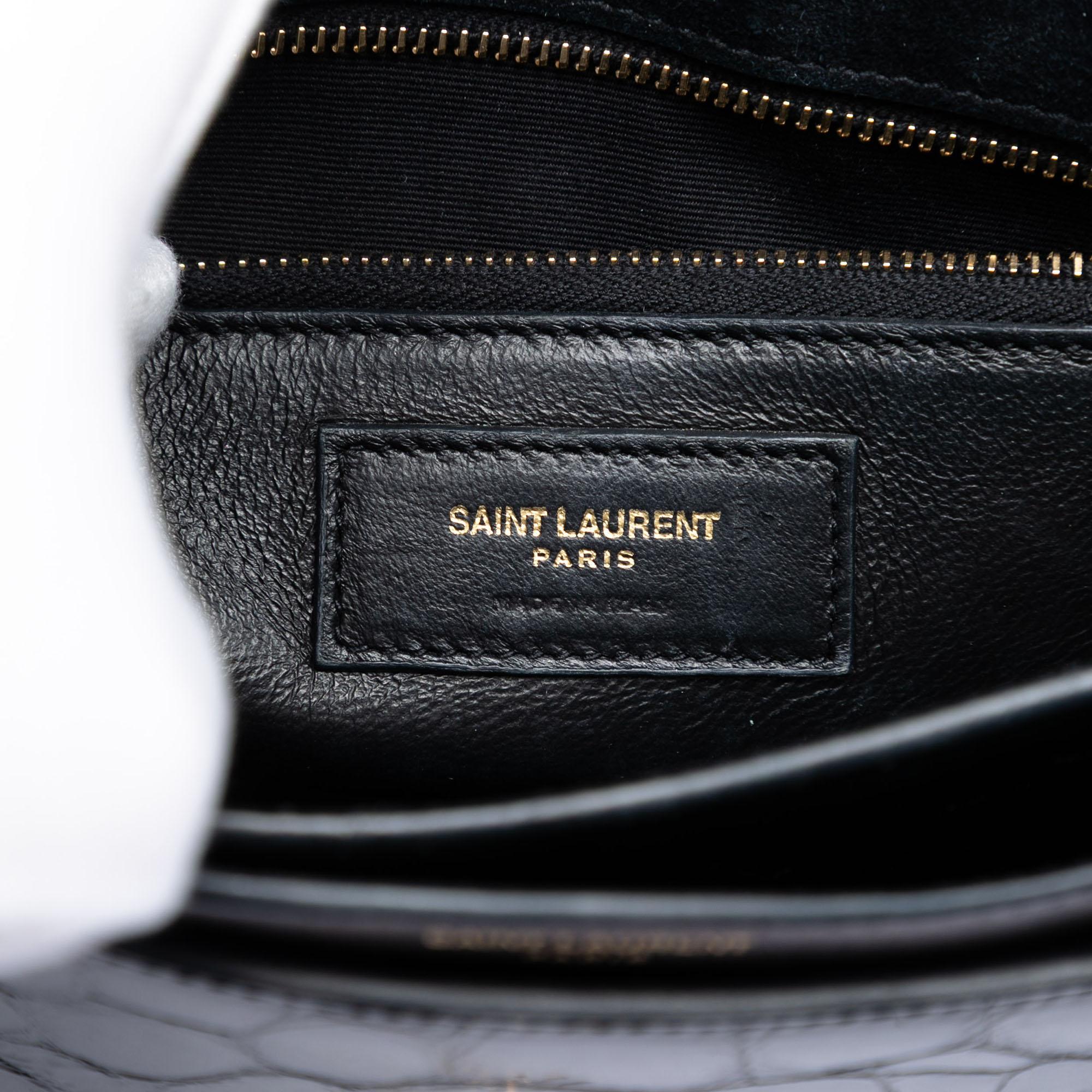 Saint Laurent Shiny Croc Embossed Calfskin Monogram Cassandra Chain Wallet