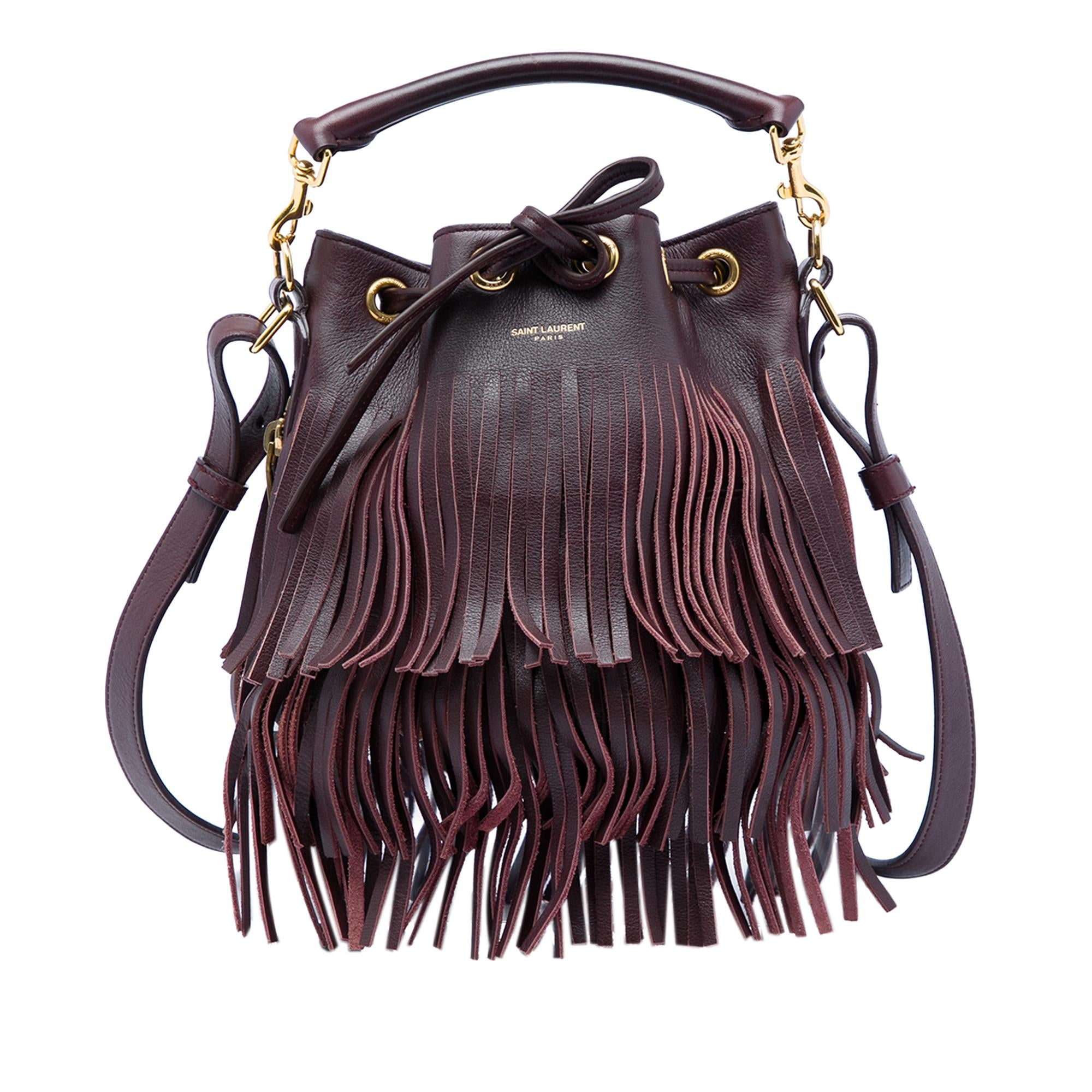 Saint Laurent Small Calfskin Emmanuelle Fringe Bucket Bag