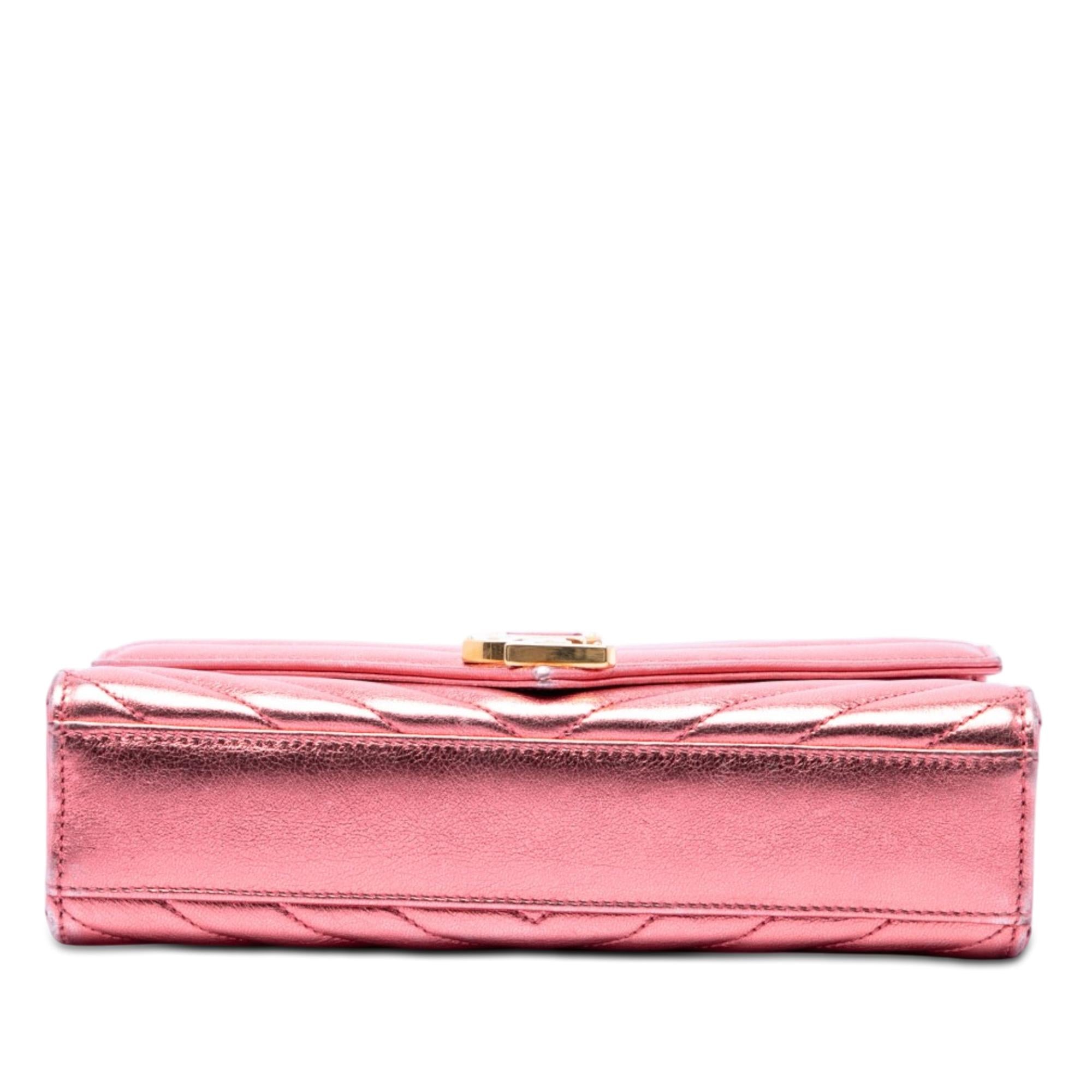 Saint Laurent Small Chevron Metallic Calfskin Monogram Envelope Bag