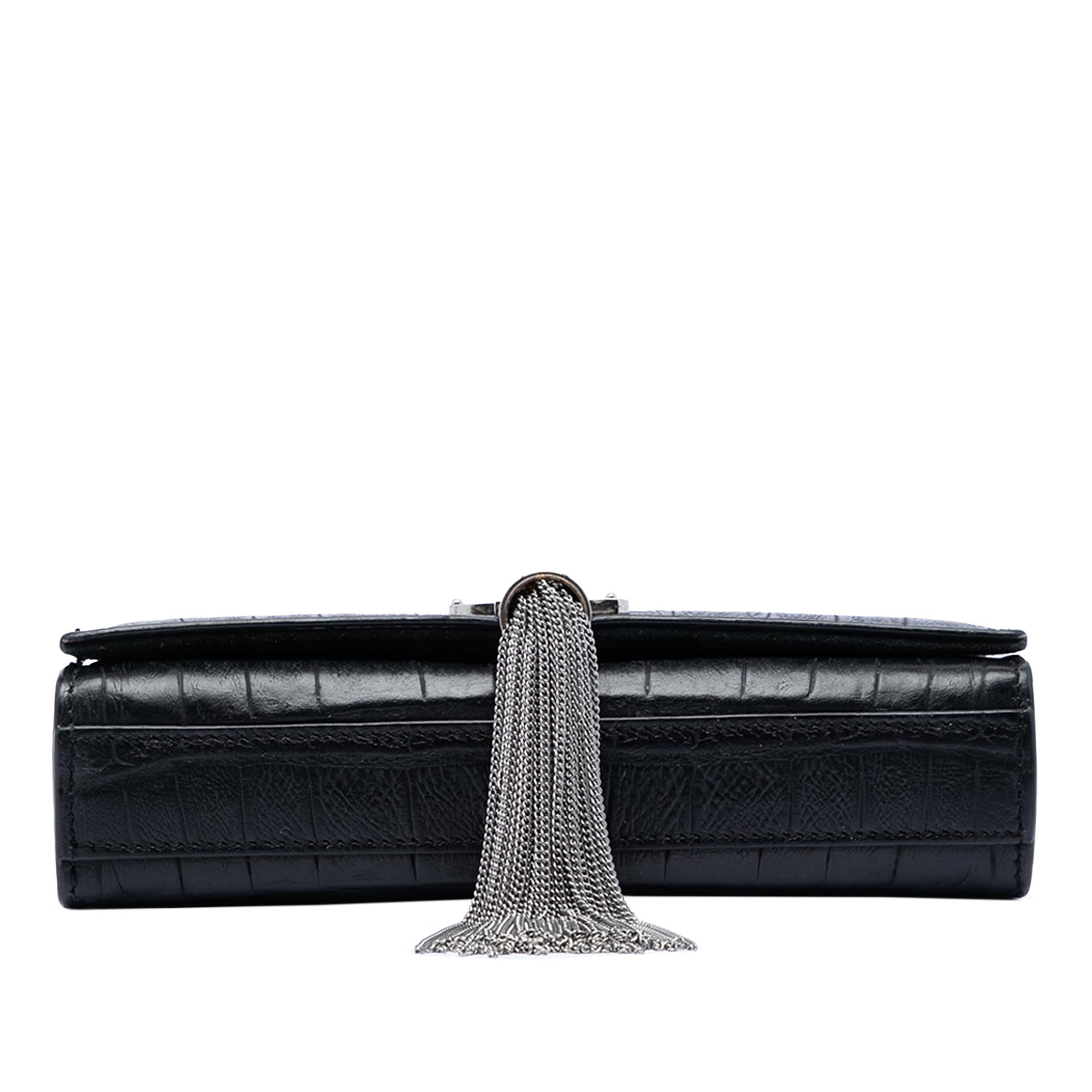 Saint Laurent Small Croc Embossed Leather Monogram Kate Tassel Crossbody