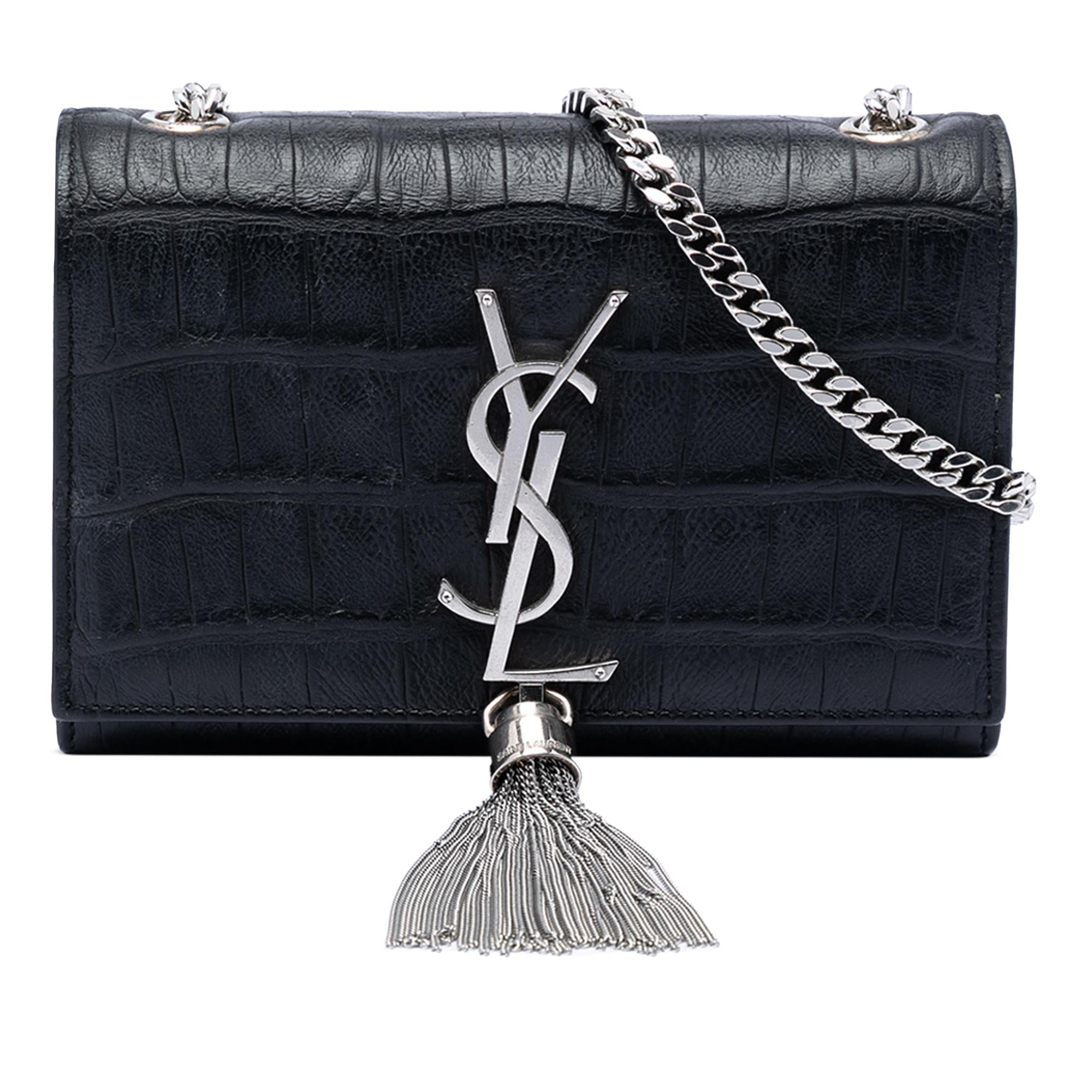 Saint Laurent Small Croc Embossed Leather Monogram Kate Tassel Crossbody