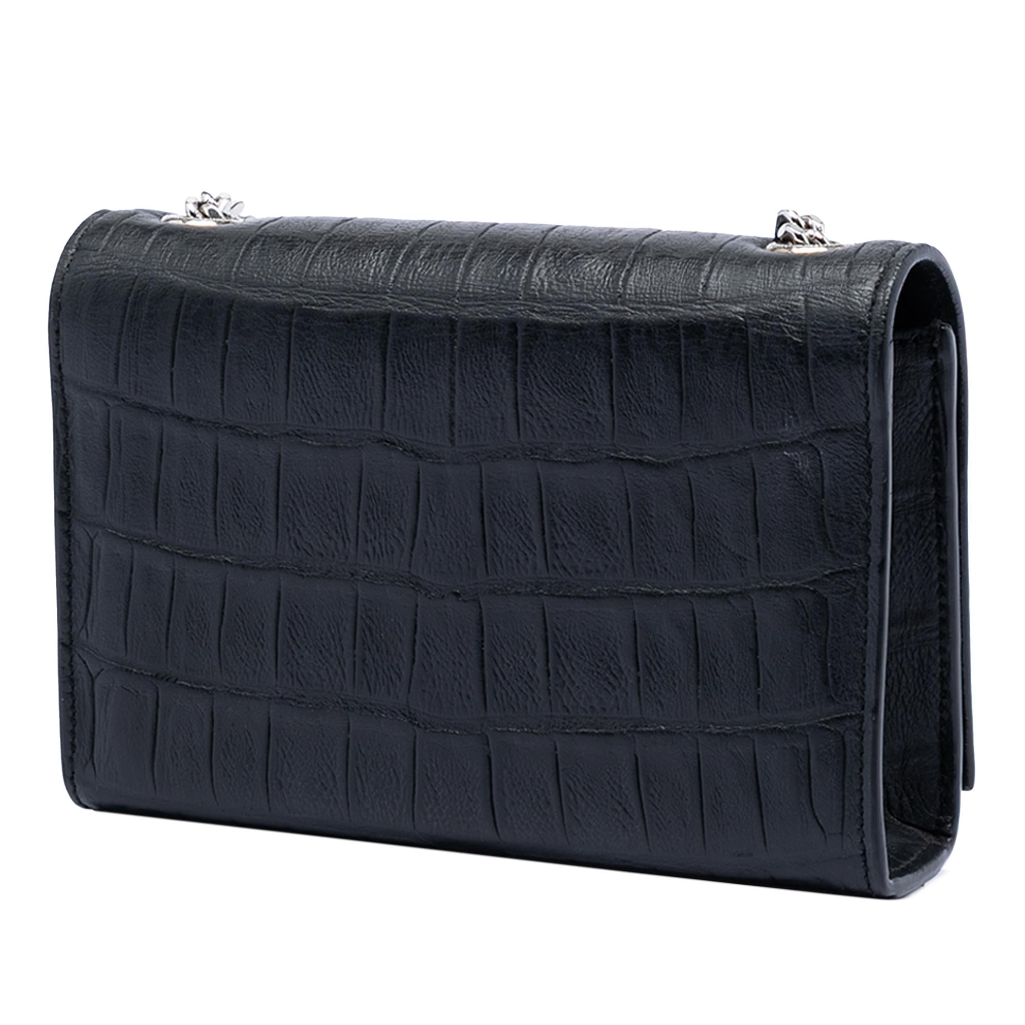 Saint Laurent Small Croc Embossed Leather Monogram Kate Tassel Crossbody