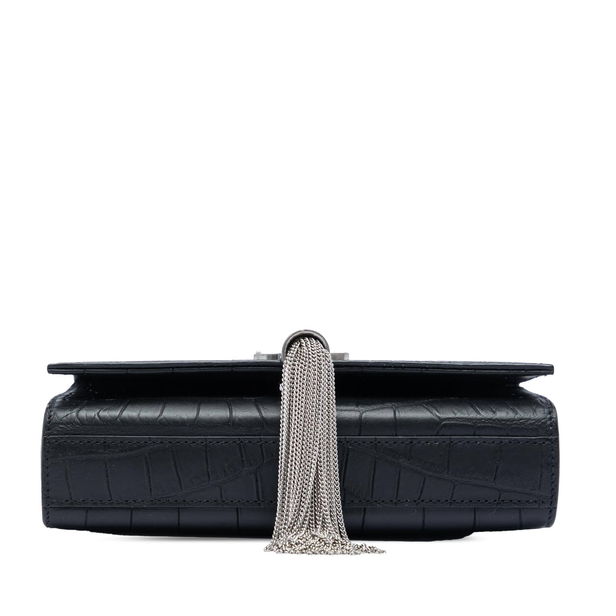 Saint Laurent Small Croc Embossed Leather Monogram Kate Tassel Crossbody