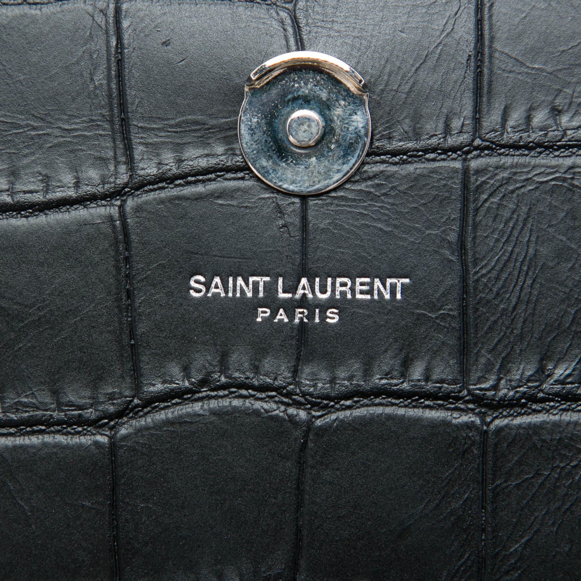 Saint Laurent Small Croc Embossed Leather Monogram Kate Tassel Crossbody