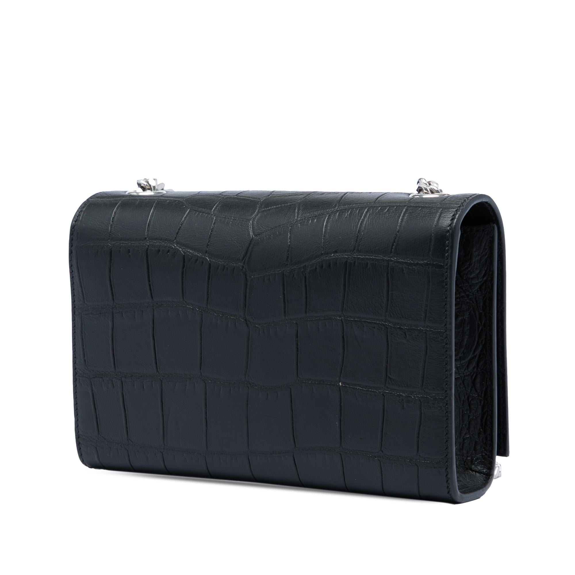 Saint Laurent Small Croc Embossed Leather Monogram Kate Tassel Crossbody