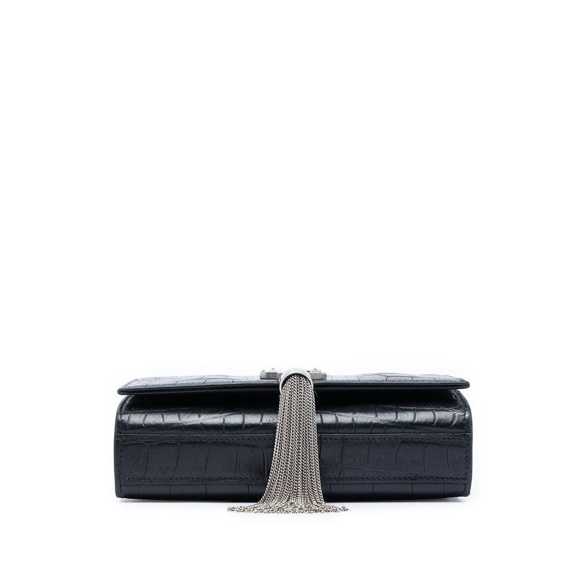 Saint Laurent Small Croc Embossed Leather Monogram Kate Tassel Crossbody