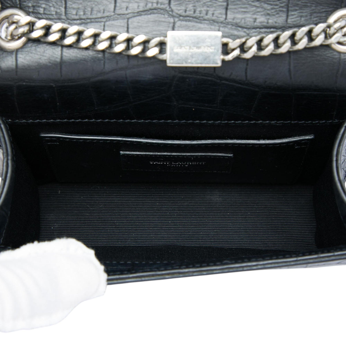Saint Laurent Small Croc Embossed Leather Monogram Kate Tassel Crossbody