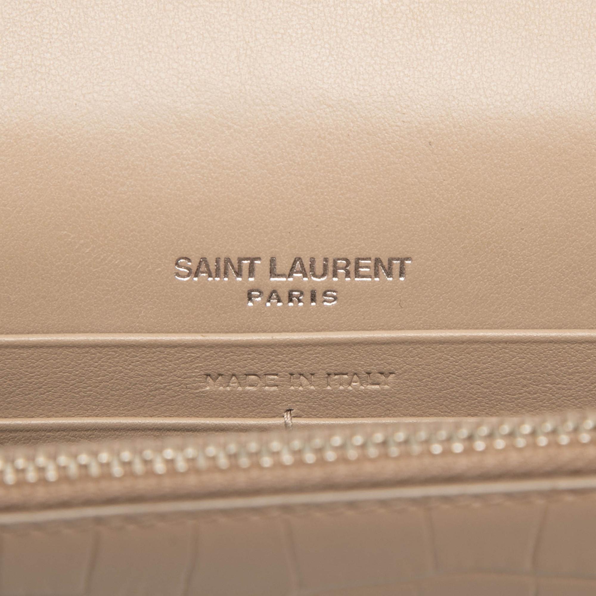 Saint Laurent Small Croc Embossed Leather Monogram Kate Tassel Wallet on Chain