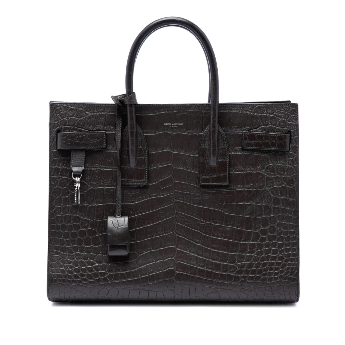 Saint Laurent Small Croc Embossed Leather Sac De Jour Satchel