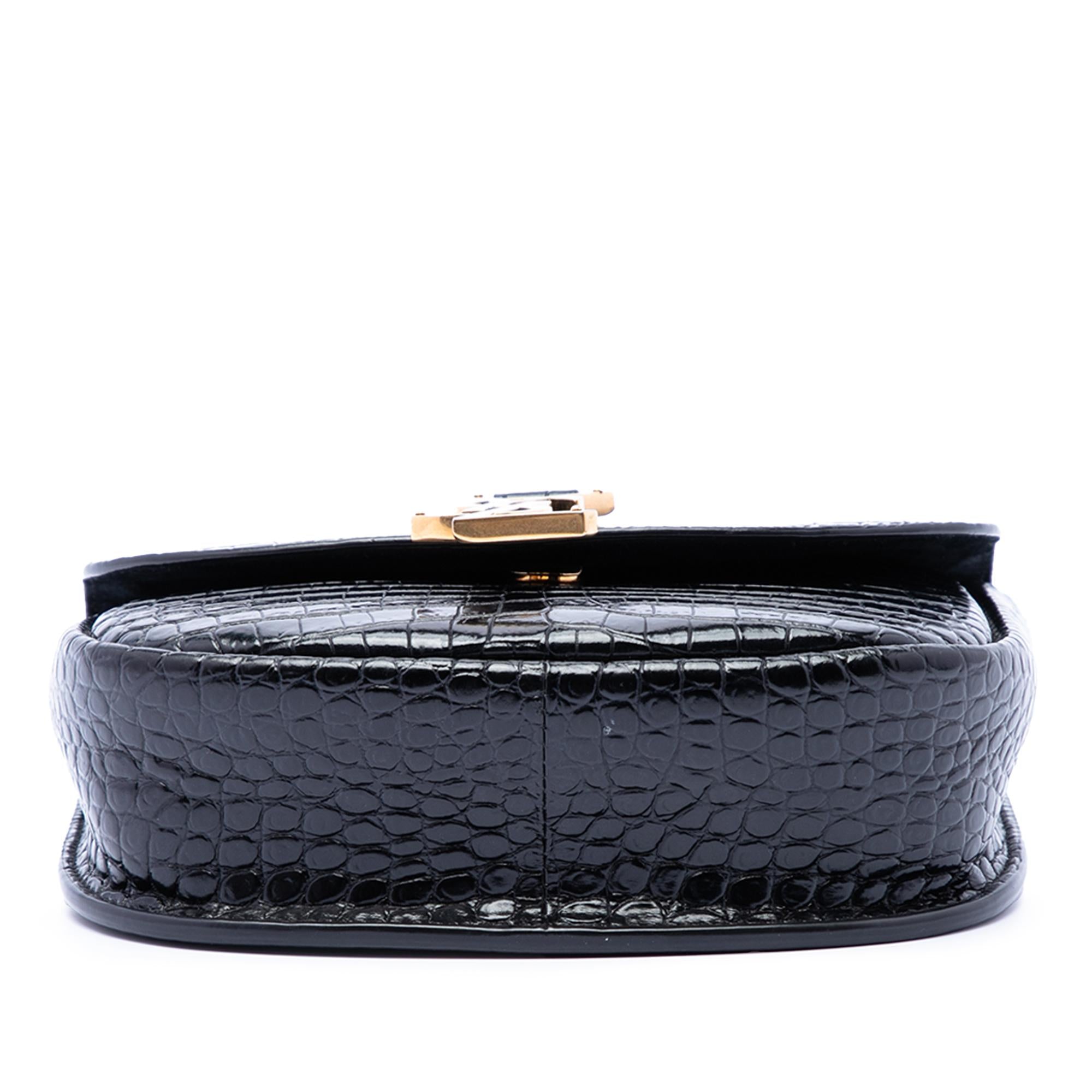Saint Laurent Small Croc Embossed Monogram Kaia Crossbody