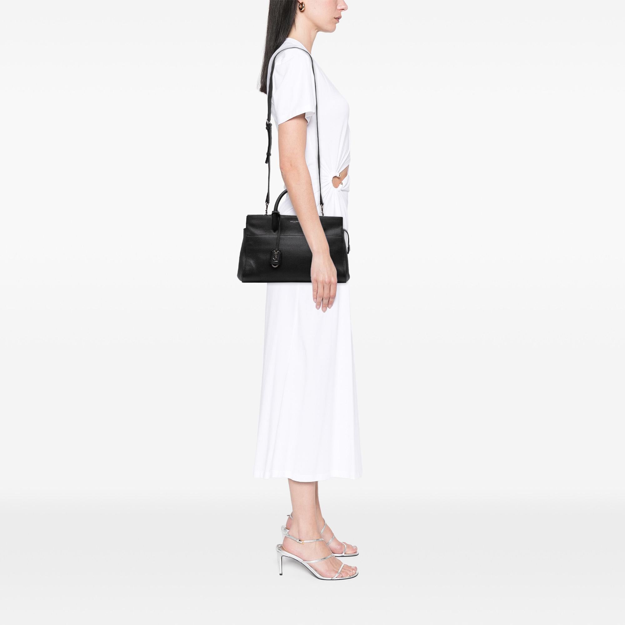 Saint Laurent Small Grained Calfskin Cabas Rive Gauche Satchel