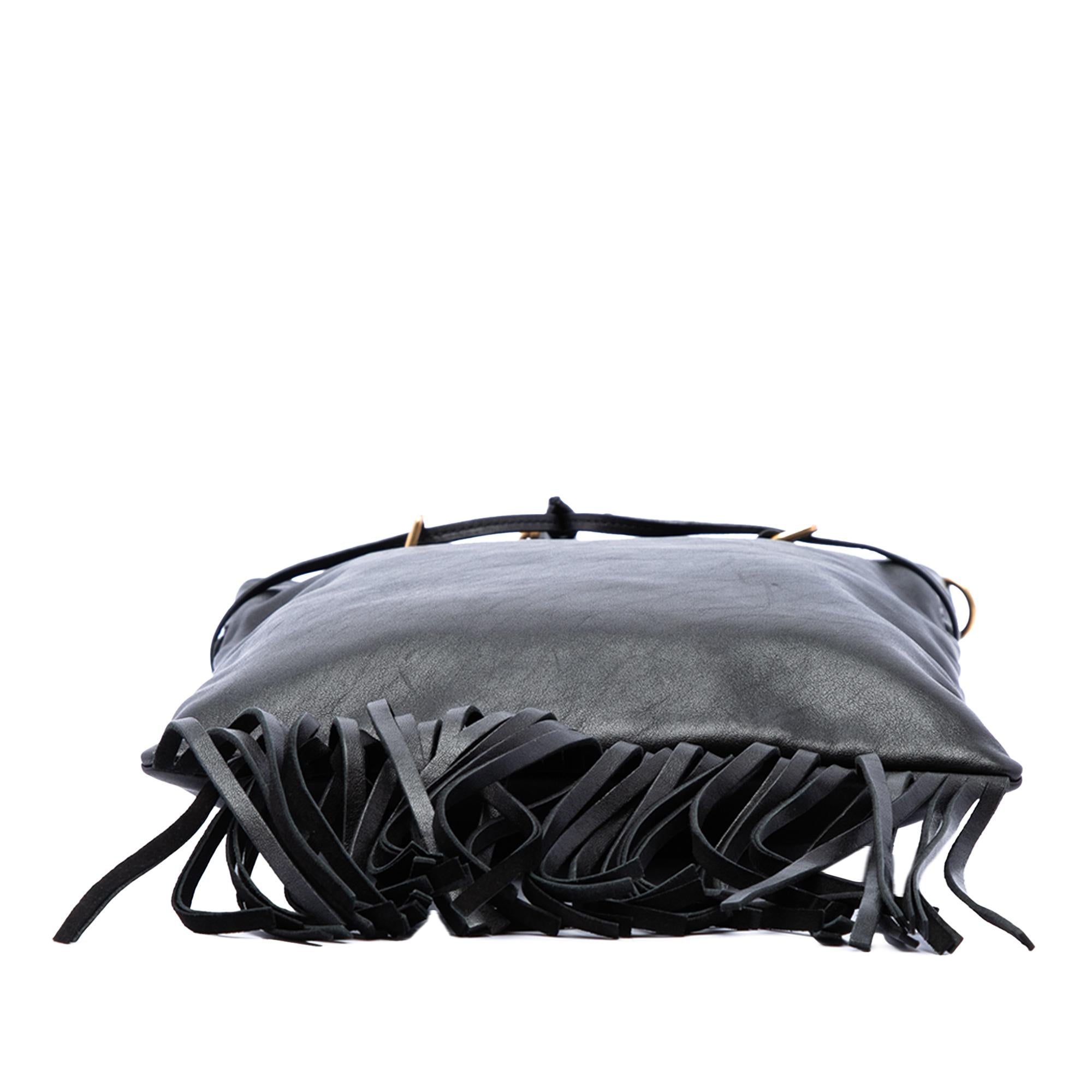 Saint Laurent Small Leather Fringe Flat Bucket Bag