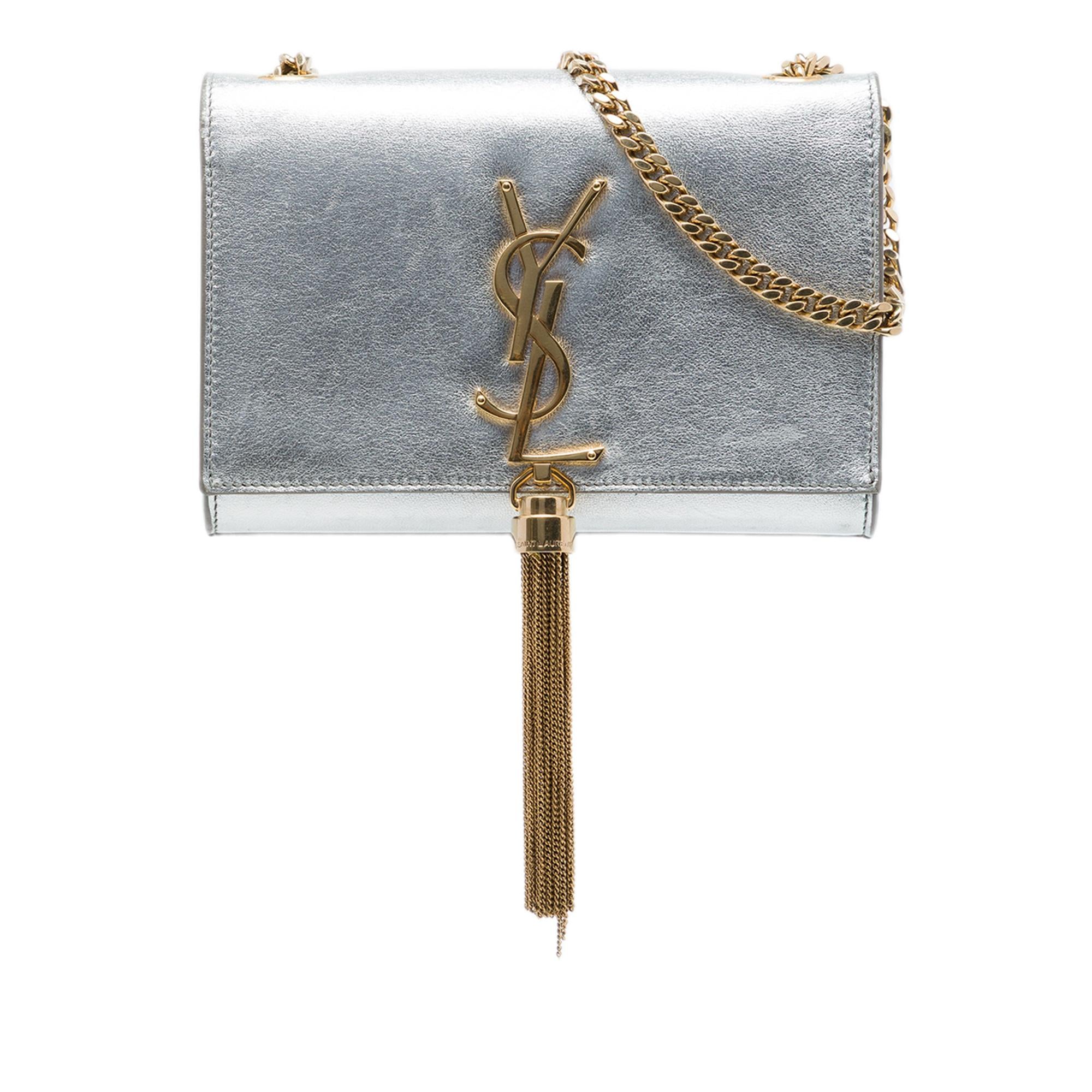 Saint Laurent Small Metallic Calfskin Monogram Kate Tassel Crossbody