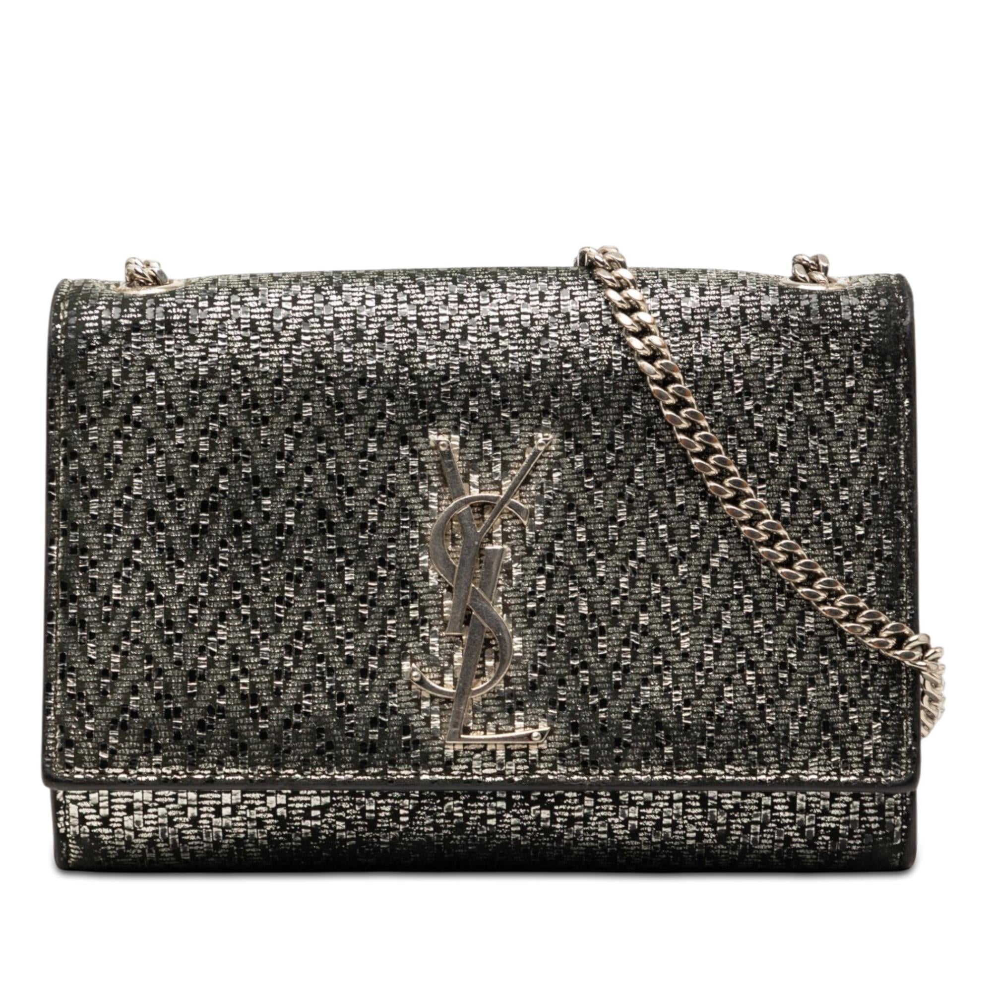 Saint Laurent Small Metallic Chevron Calfskin Monogram Kate Crossbody