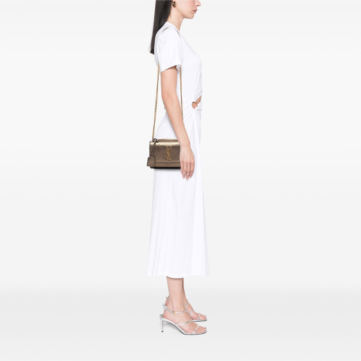 Saint Laurent Small Metallic Lizard Embossed Leather Monogram Sunset Crossbody