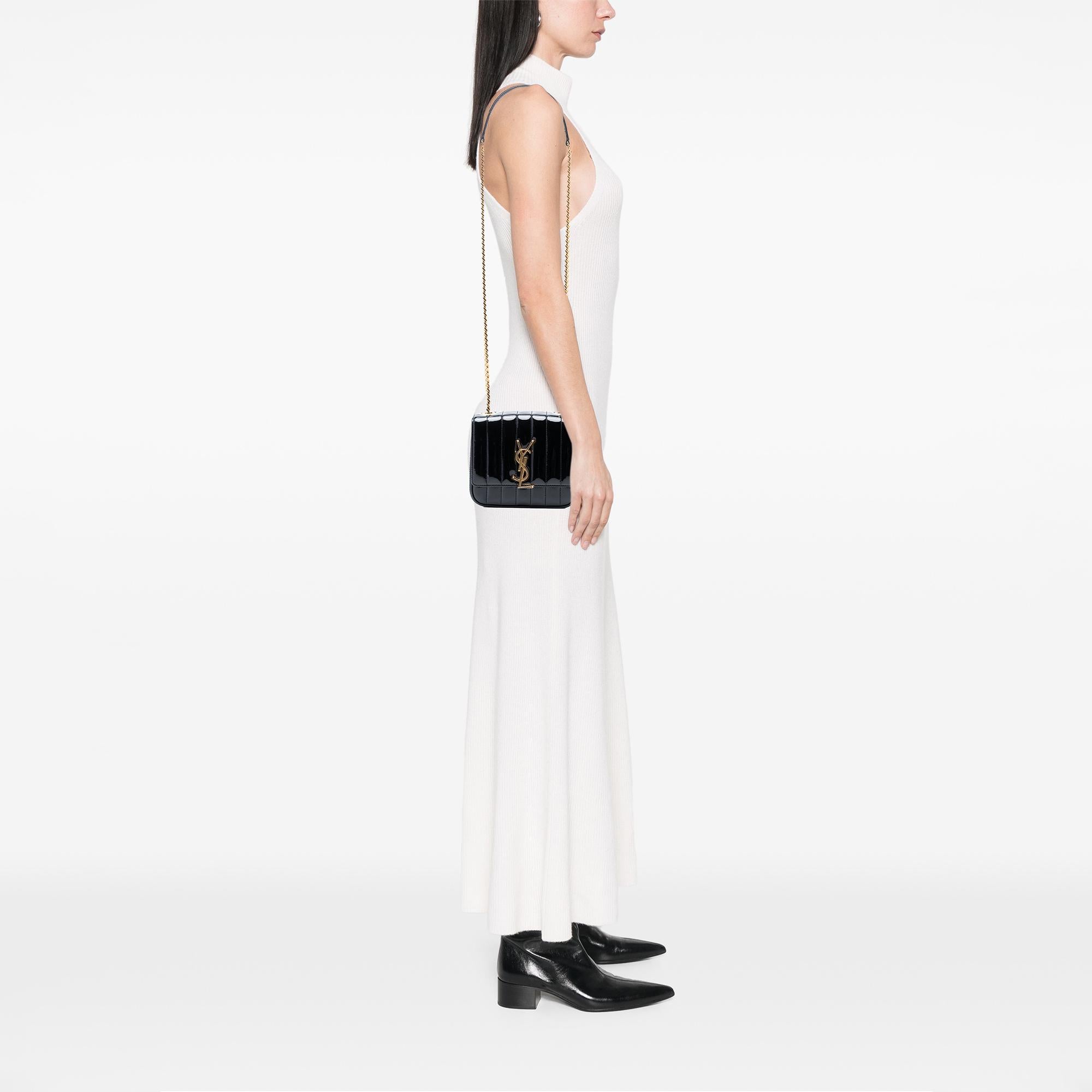 Saint Laurent Small Patent Monogram Vicky Chain Bag