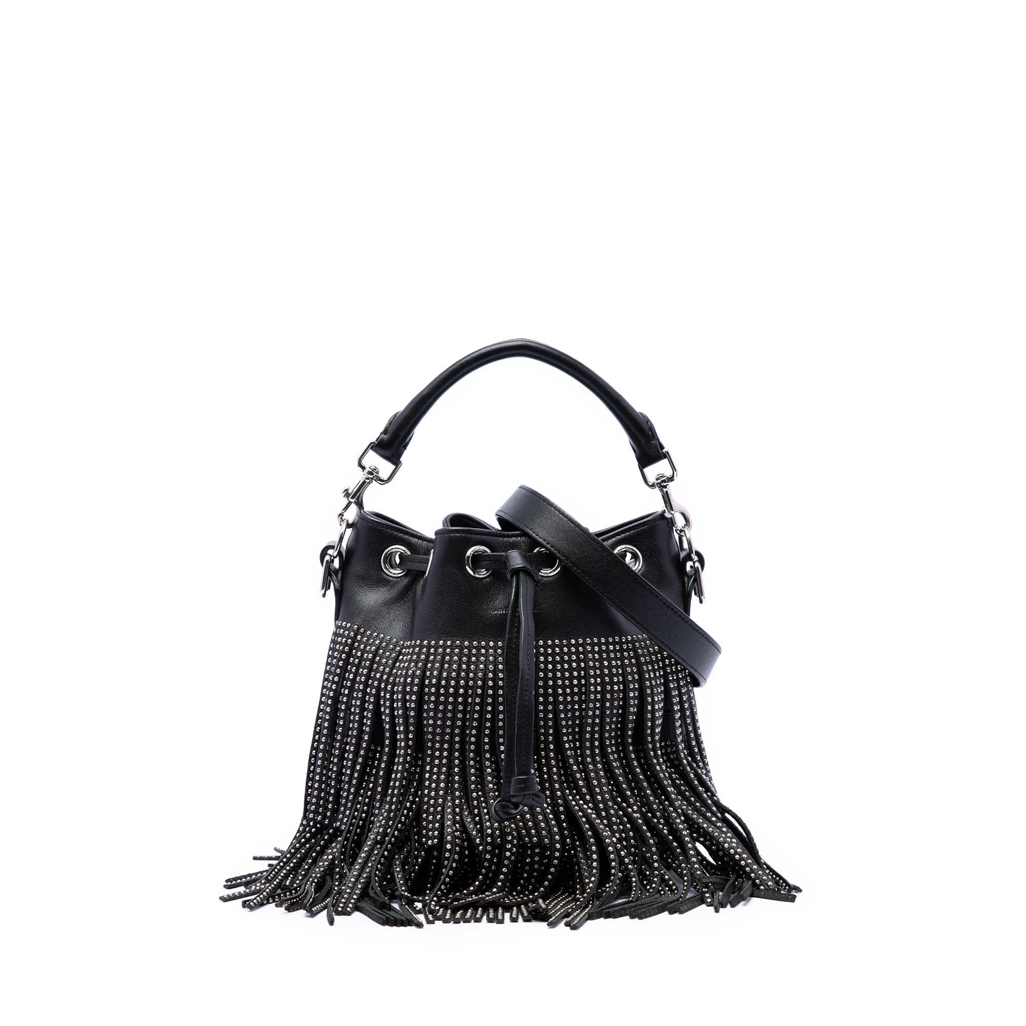 Saint Laurent Small Studded Calfskin Emmanuelle Fringe Bucket Bag