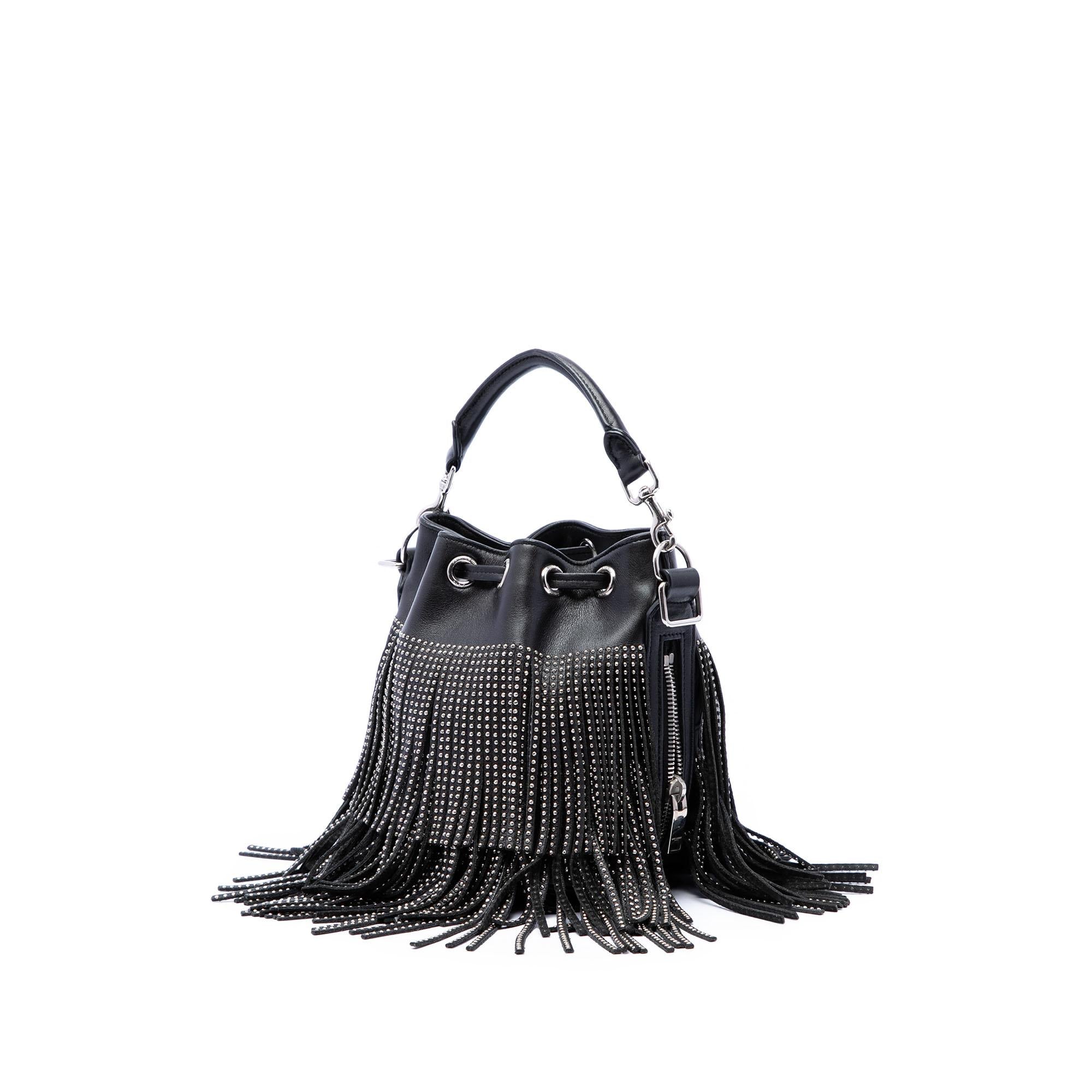 Saint Laurent Small Studded Calfskin Emmanuelle Fringe Bucket Bag