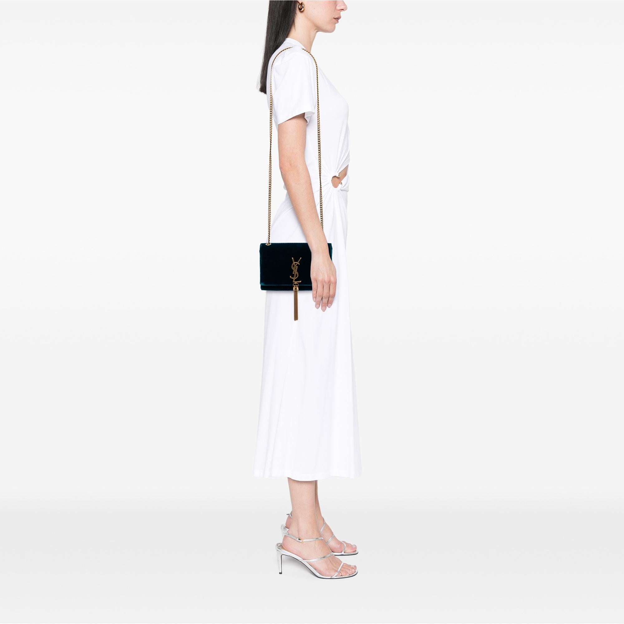 Saint Laurent Small Velvet Monogram Kate Tassel Crossbody