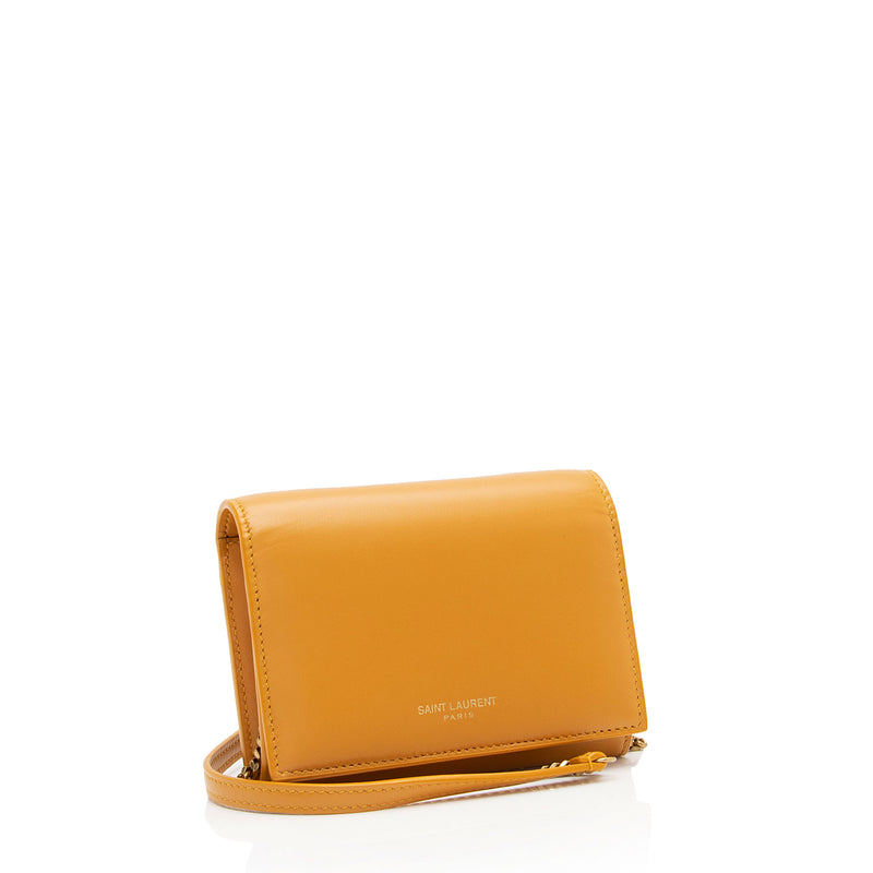 Saint Laurent Smooth Leather Mini Card Wallet on Chain SHF BKDP3r LuxeDH
