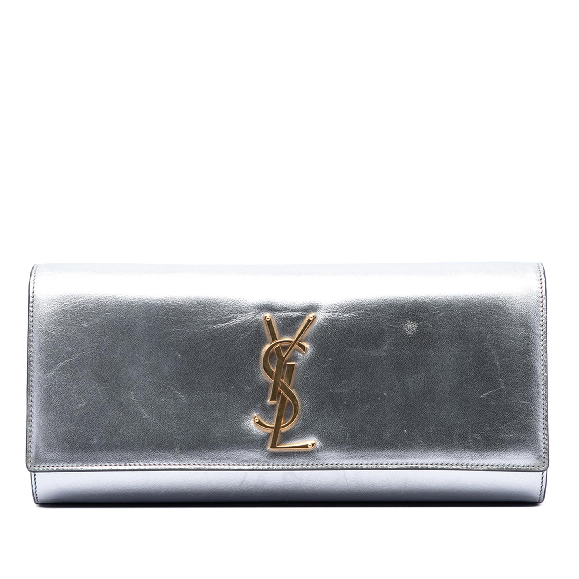 Saint Laurent Smooth Metallic Calfskin Monogram Cassandre Clutch