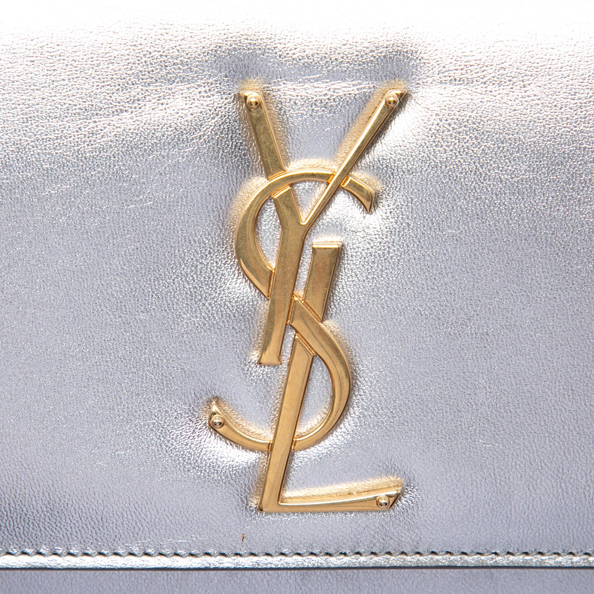 Saint Laurent Smooth Metallic Calfskin Monogram Cassandre Clutch