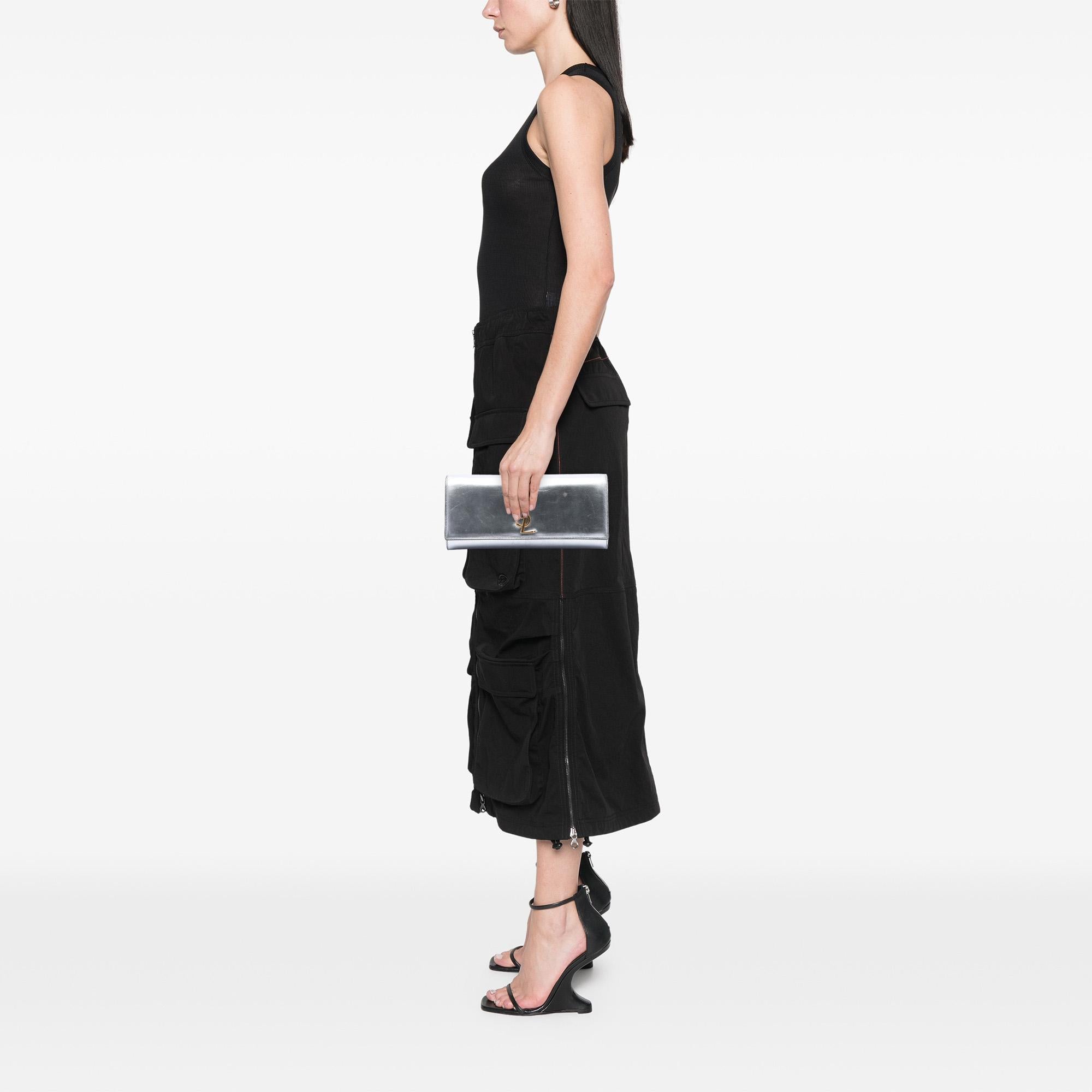 Saint Laurent Smooth Metallic Calfskin Monogram Cassandre Clutch