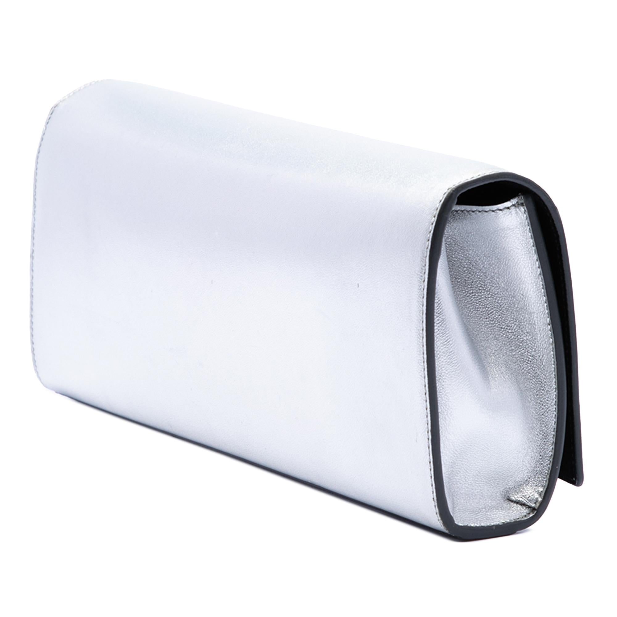 Saint Laurent Smooth Metallic Calfskin Monogram Cassandre Clutch
