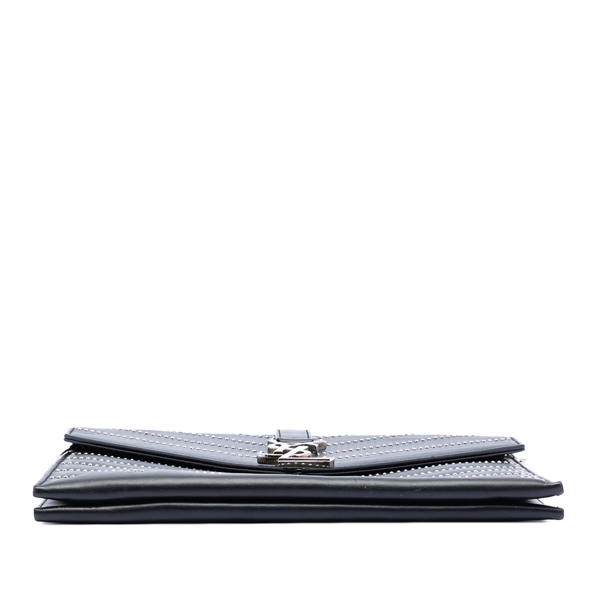 Saint Laurent Studded Chevron Calfskin Monogram Envelope Chain Flap