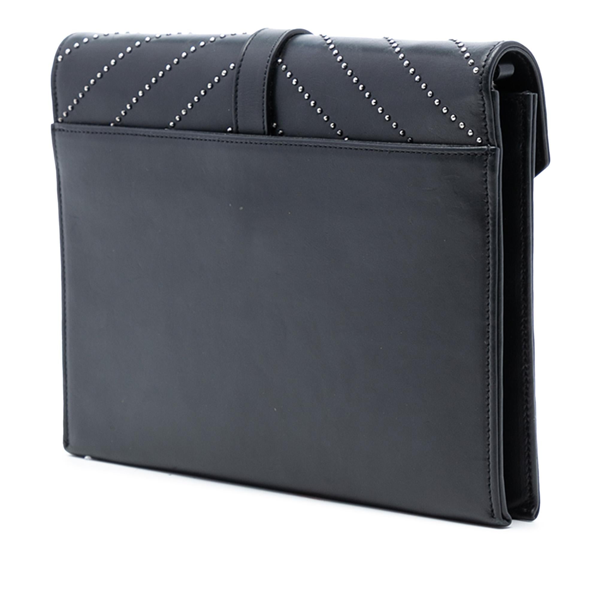 Saint Laurent Studded Chevron Calfskin Monogram Envelope Chain Flap