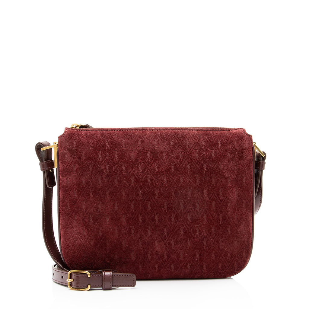 Yves Saint Laurent Monogram Leather Pouch Maroon