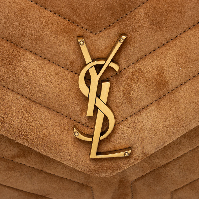 Saint Laurent Suede Monogram LouLou Chain Medium Shoulder Bag (SHF-KL7XZO)