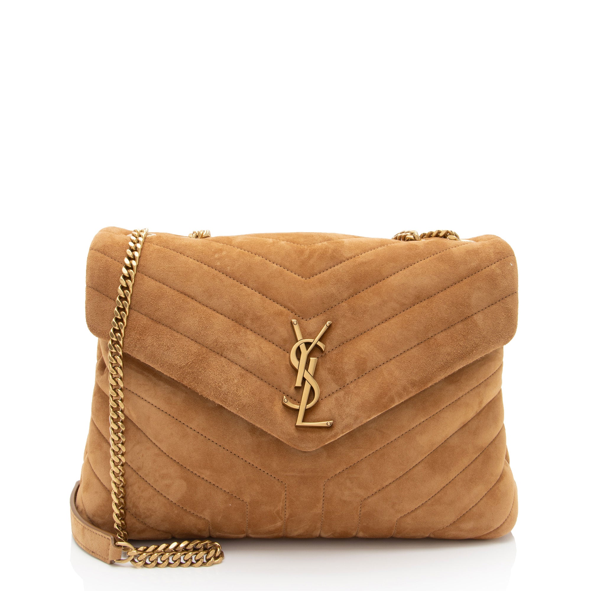 Saint Laurent Suede Monogram LouLou Chain Medium Shoulder Bag (SHF-KL7XZO)