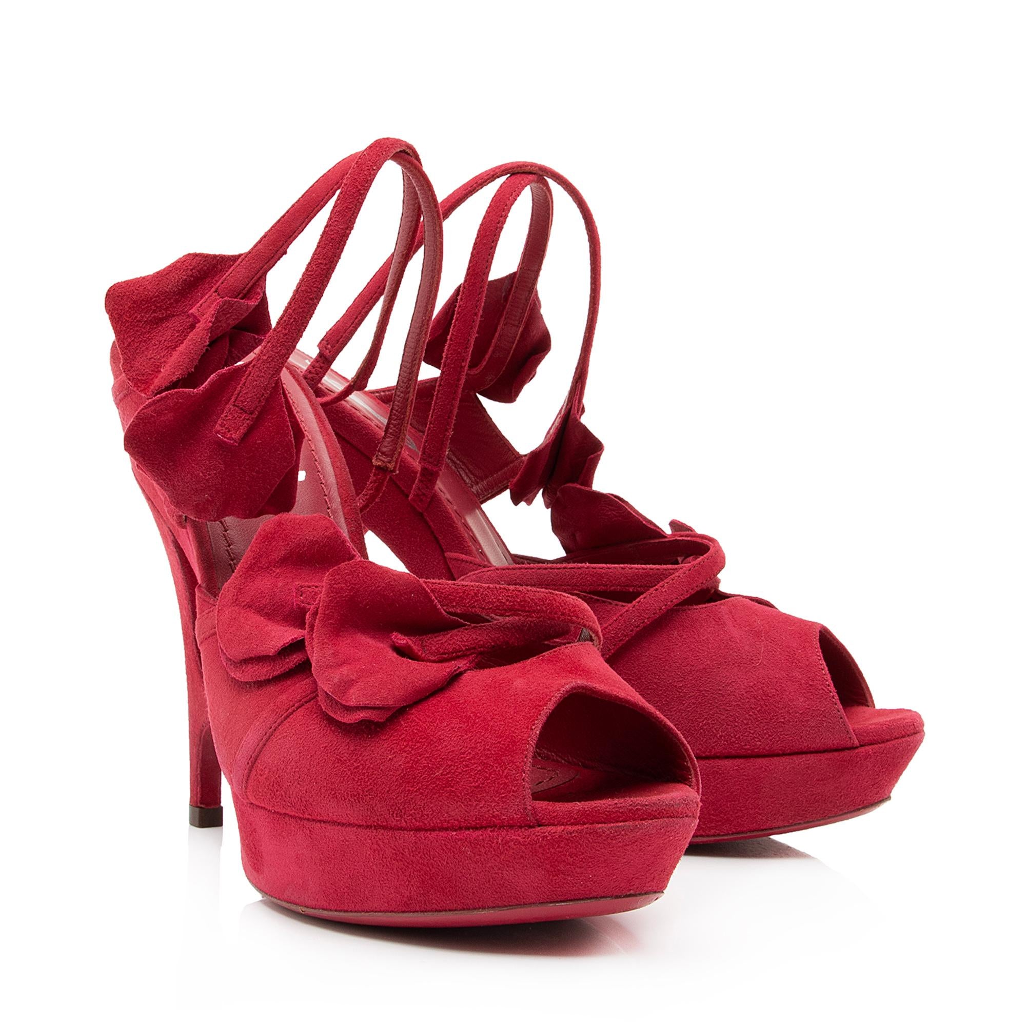 Saint Laurent Suede Rose Petal Platform Sandals - Size 7 / 37 (SHF-23812)