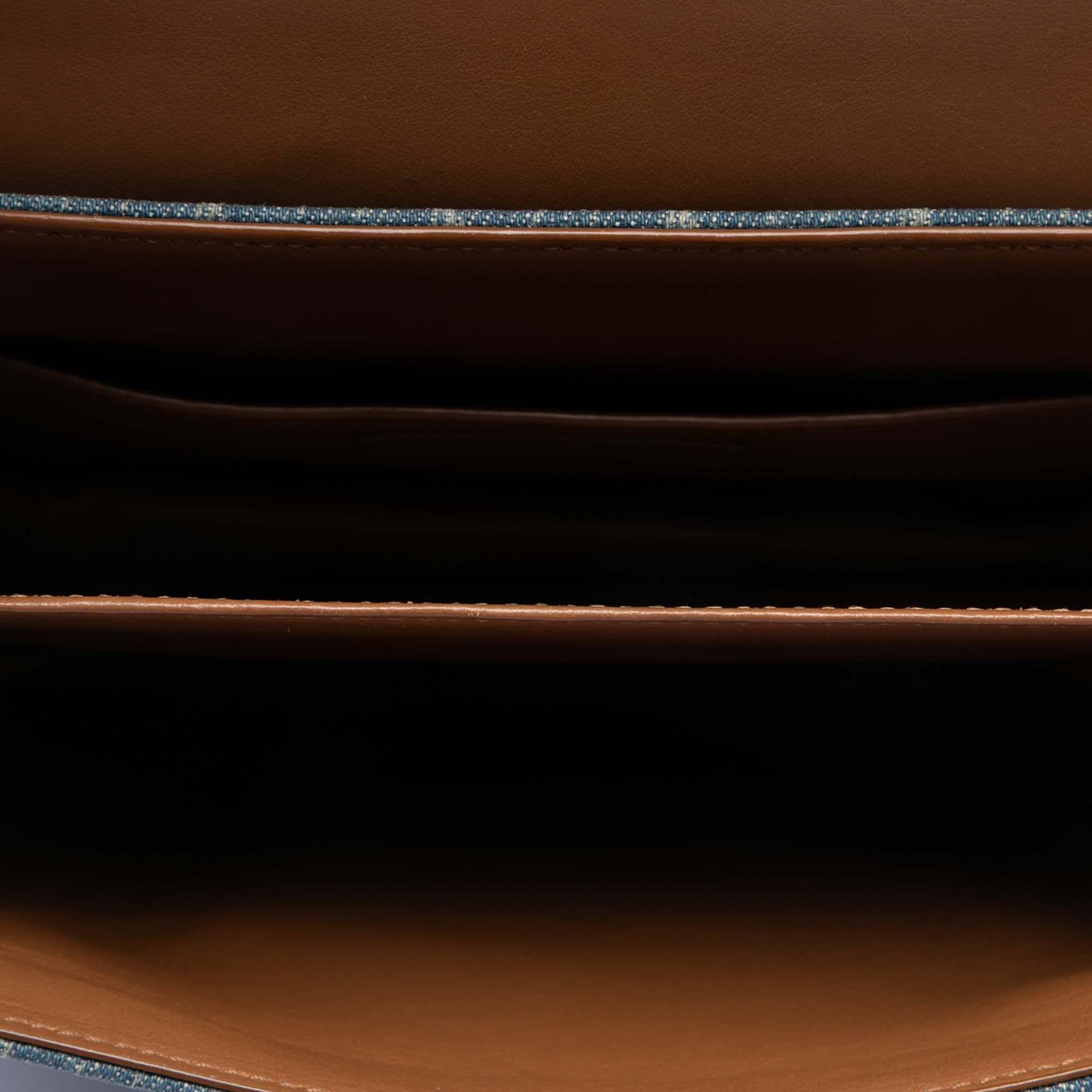 Saint Laurent Suede Trimmed Denim Monogram Allover Crossbody