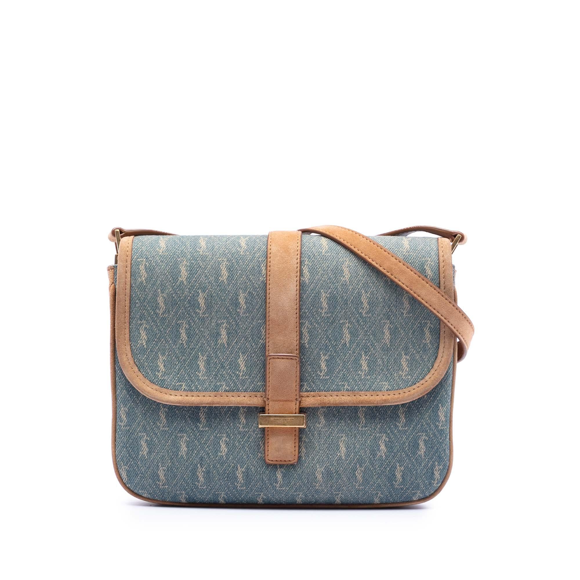 Saint Laurent Suede Trimmed Denim Monogram Allover Crossbody
