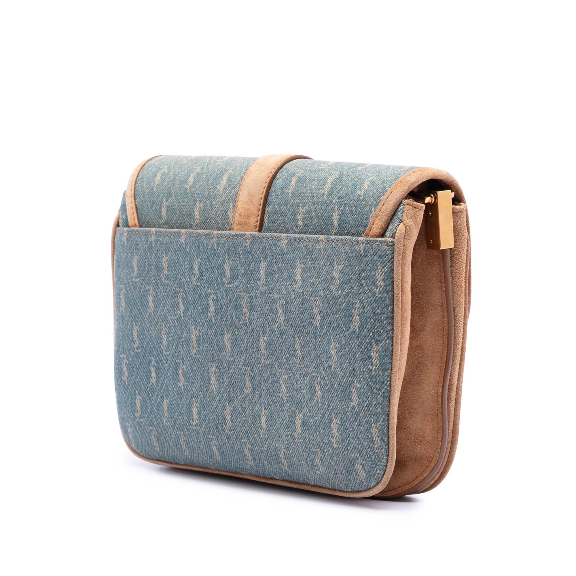 Saint Laurent Suede Trimmed Denim Monogram Allover Crossbody