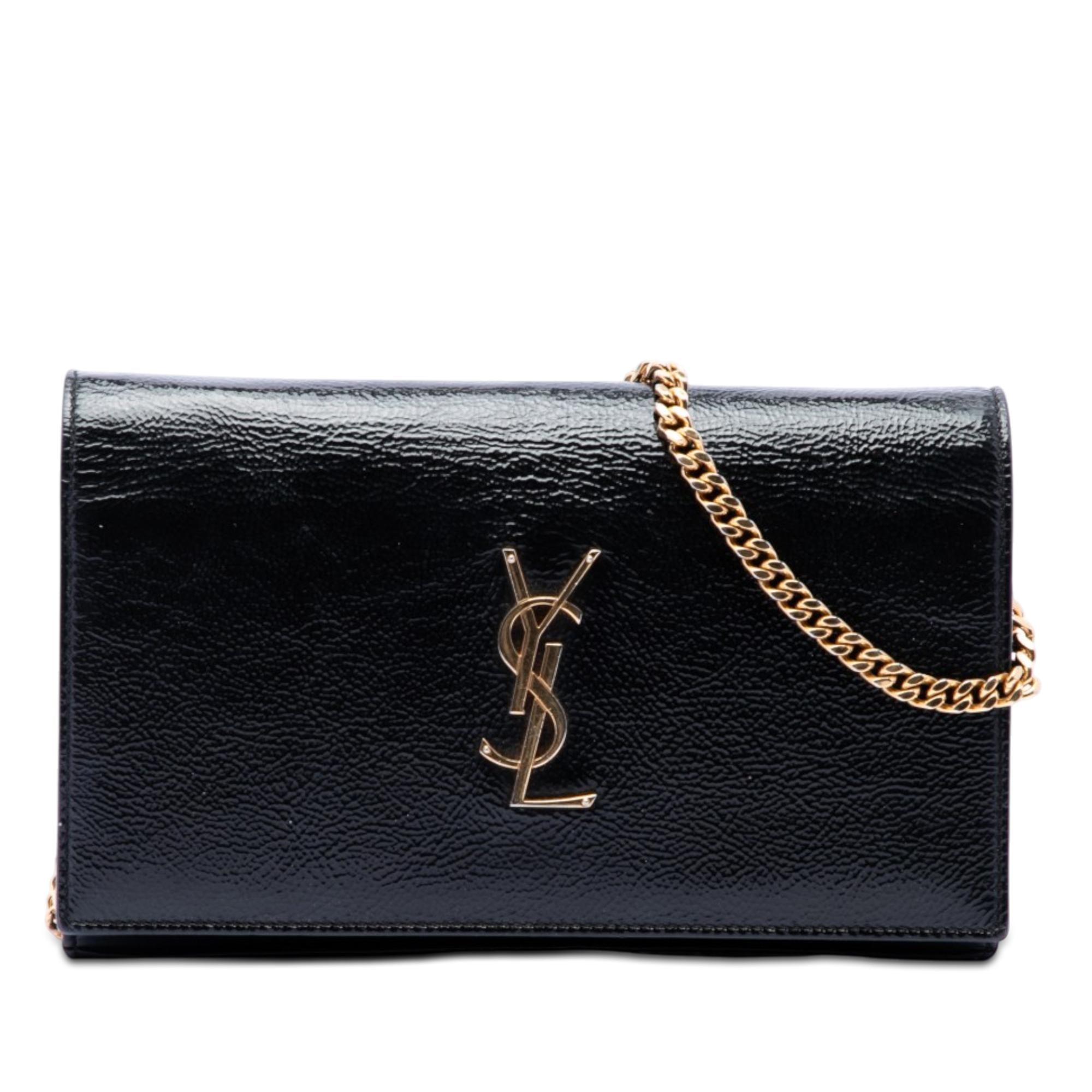 Saint Laurent Textured Patent Monogram Kate Wallet on Chain