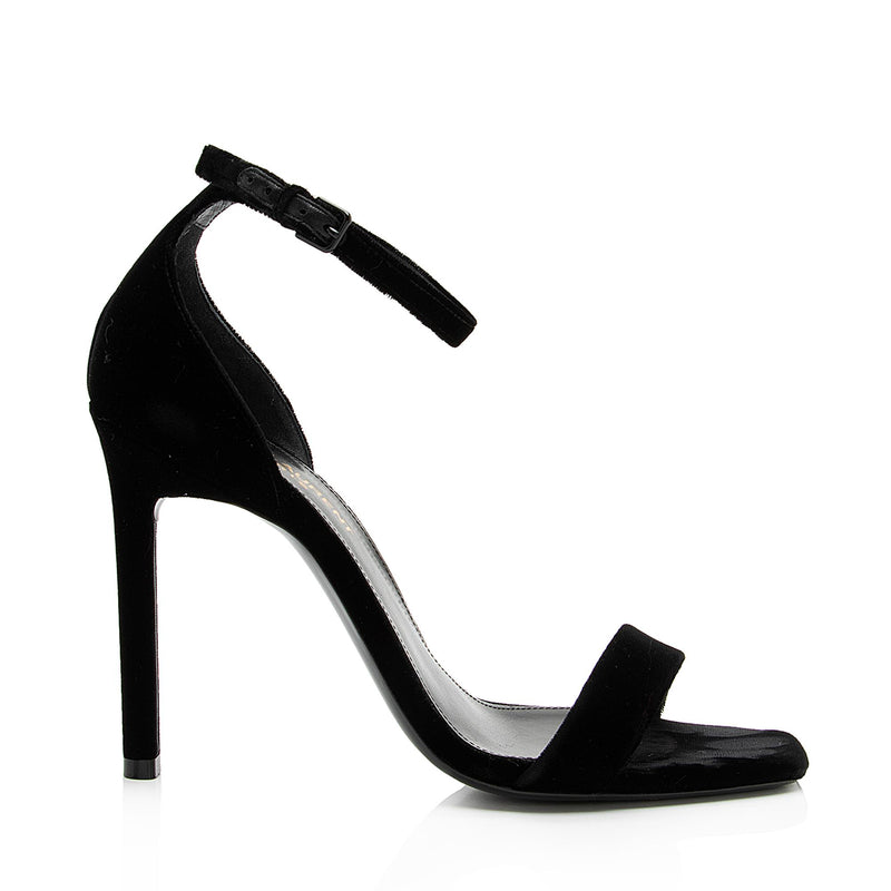 Saint Laurent Velvet Amber Sandals - Size 7 / 37 (SHF-23277)