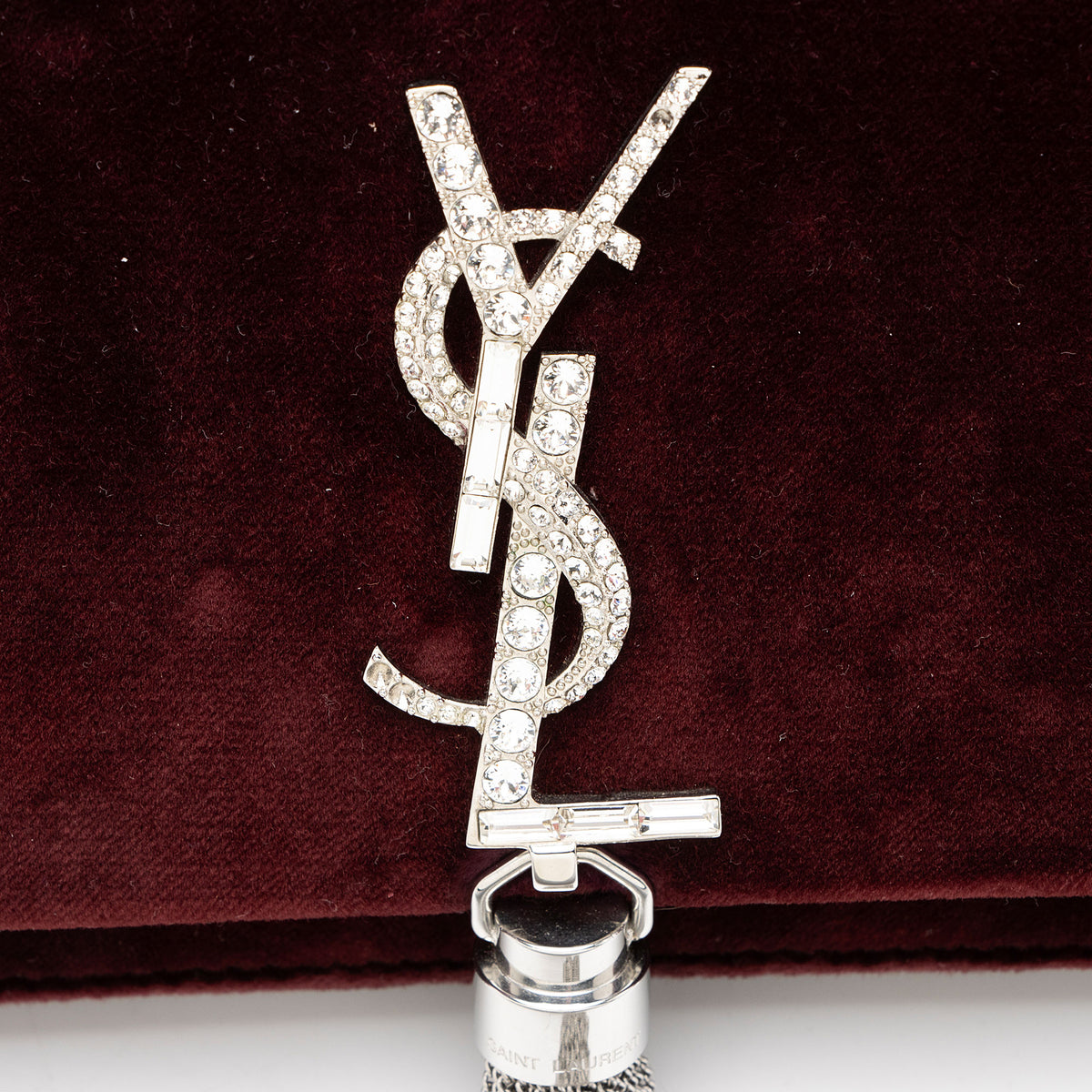 Saint Laurent Velvet Crystal Monogram Kate Tassel Chain Wallet