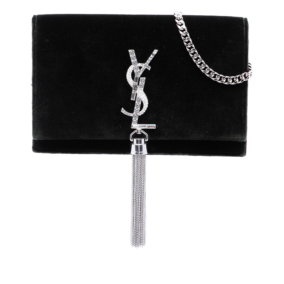 Saint Laurent Velvet Crystal Monogram Kate Tassel Wallet On Chain