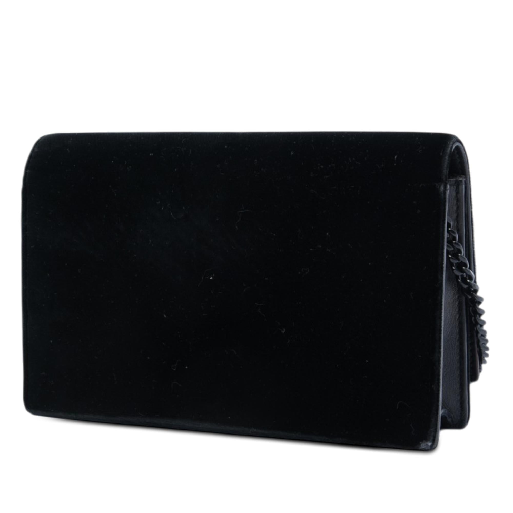 Saint Laurent Velvet Crystal Monogram Kate Tassel Wallet on Chain