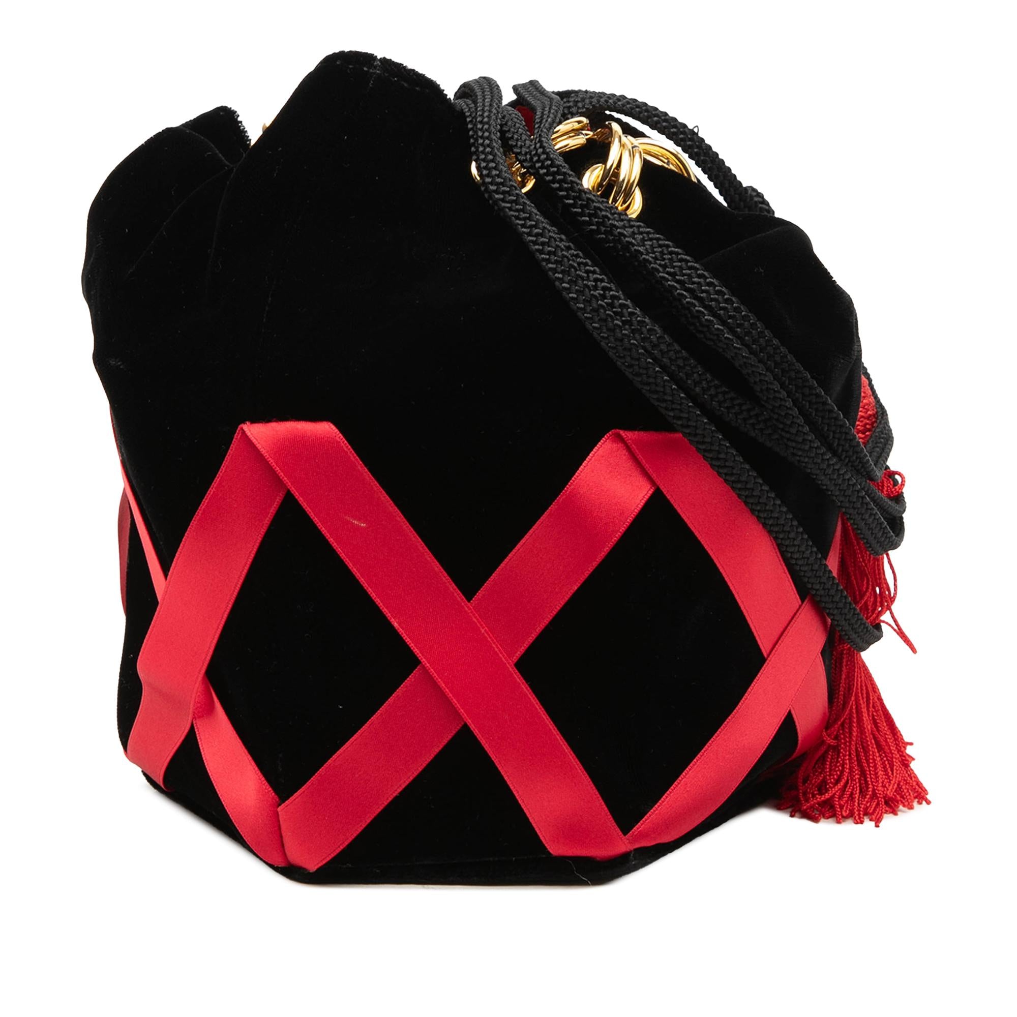 Saint Laurent Velvet Tassel Drawstring Bucket Bag