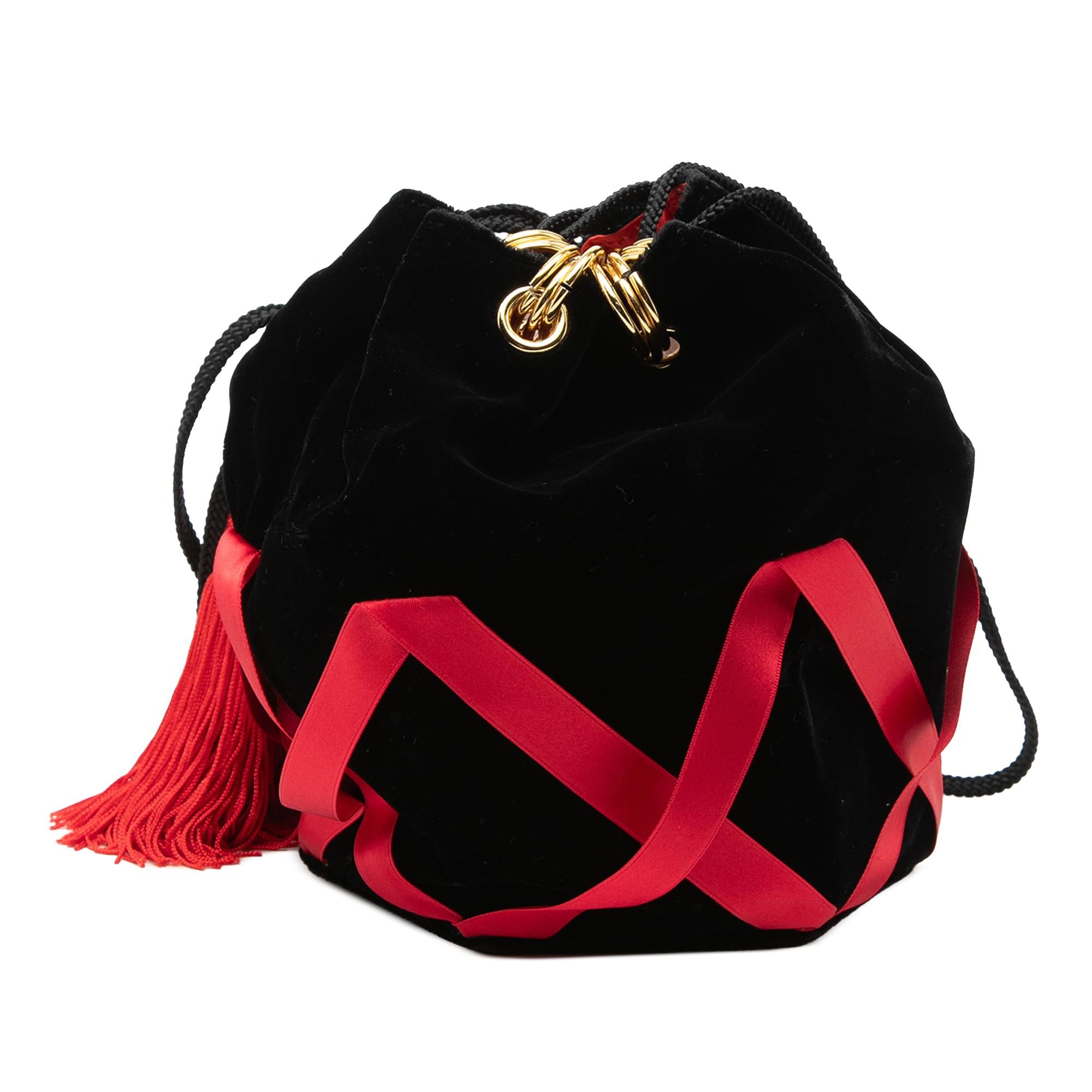 Saint Laurent Velvet Tassel Drawstring Bucket Bag